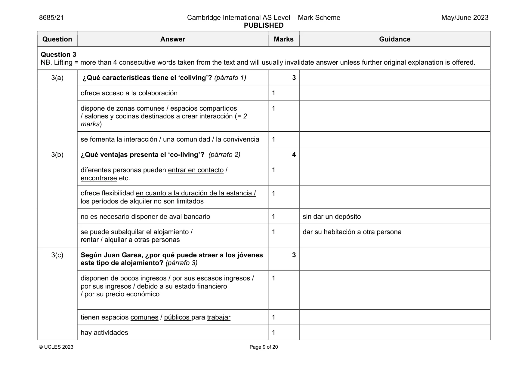 Mark scheme, page 9 of 20
