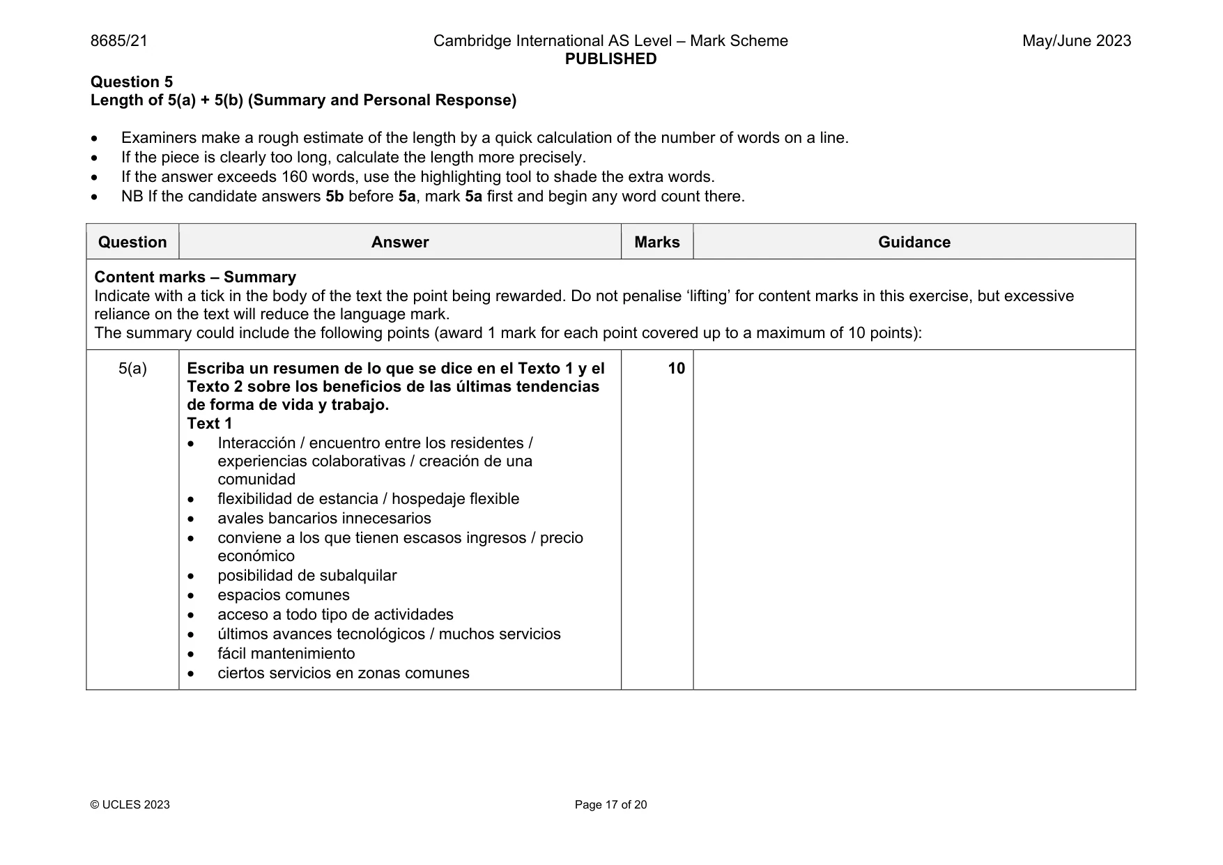 Mark scheme, page 17 of 20