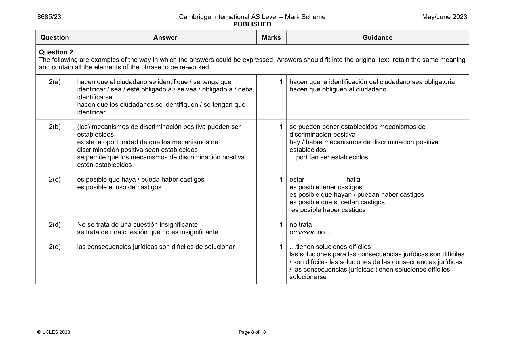 Mark scheme, page 8 of 18