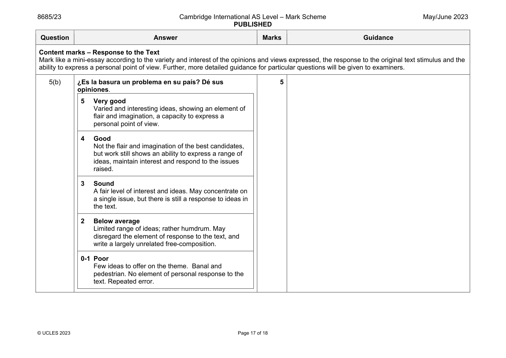 Mark scheme, page 17 of 18
