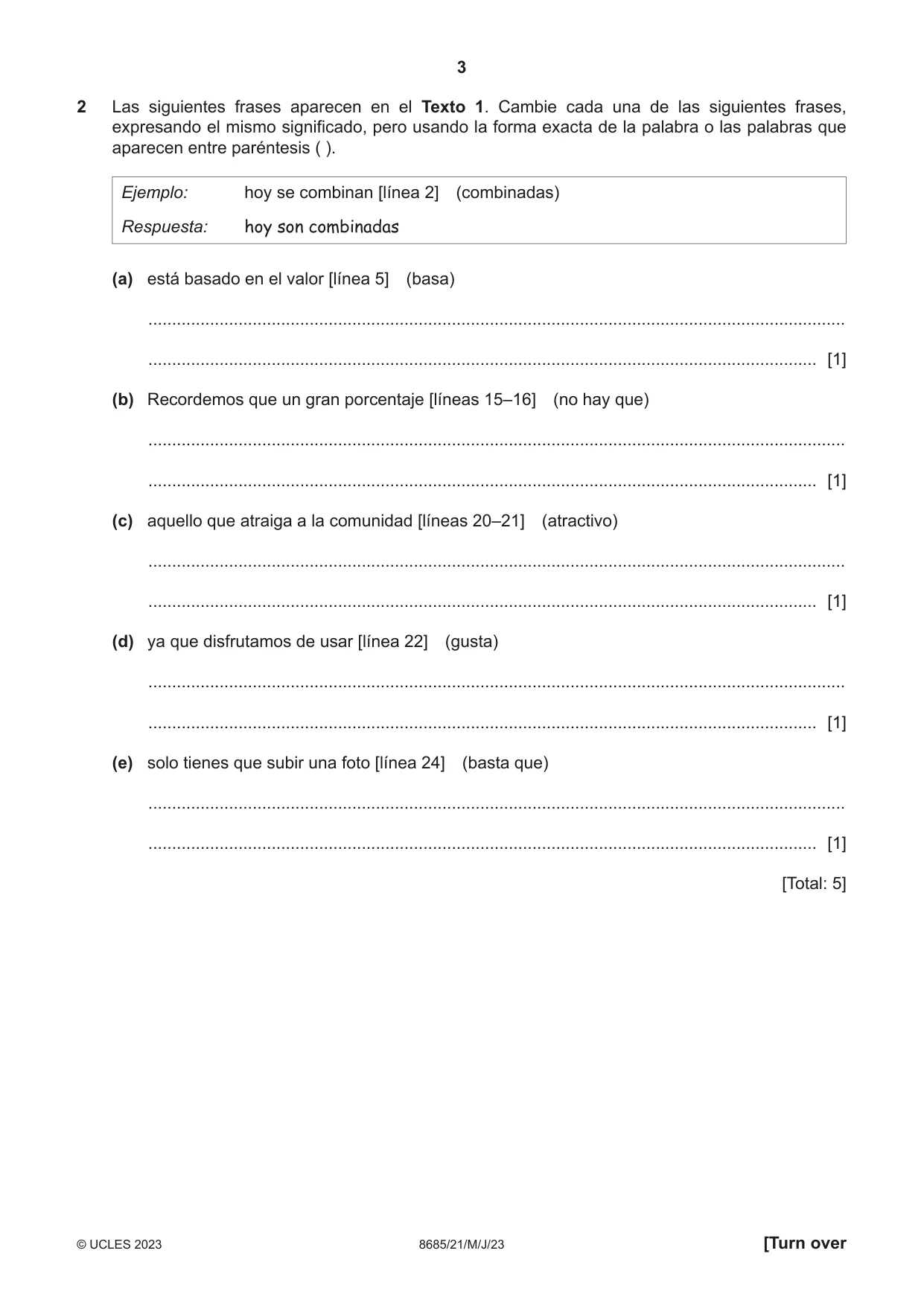 Cambridge A Level Spanish - Language (AS Level only) 8685 2023 May/June Paper 2 · Variant 1 question paper, page 3 of 8