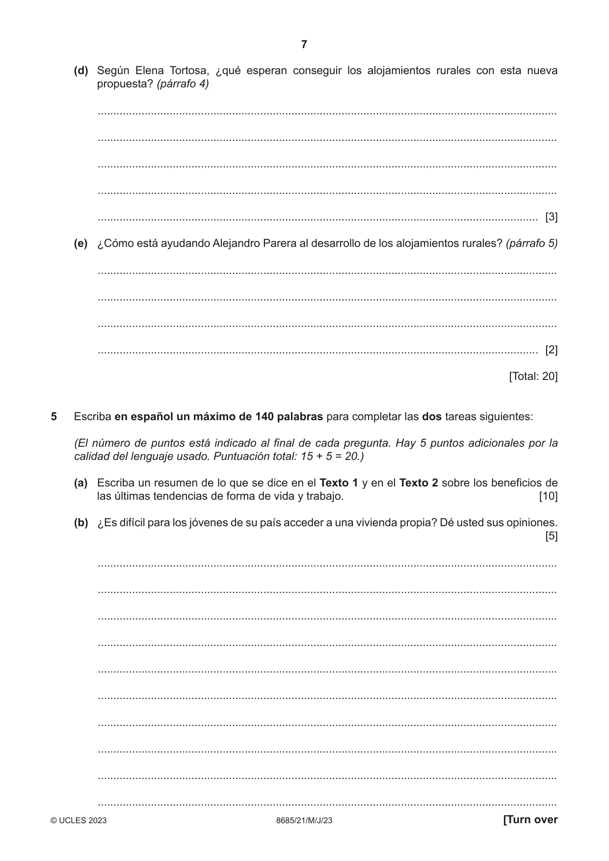 Cambridge A Level Spanish - Language (AS Level only) 8685 2023 May/June Paper 2 · Variant 1 question paper, page 7 of 8