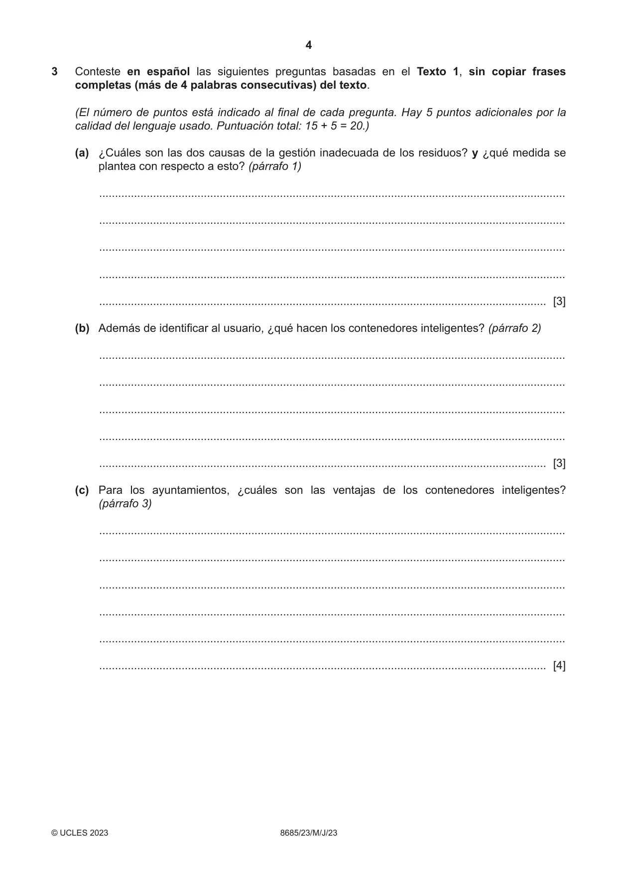 Cambridge A Level Spanish - Language (AS Level only) 8685 2023 May/June Paper 2 · Variant 3 question paper, page 4 of 8