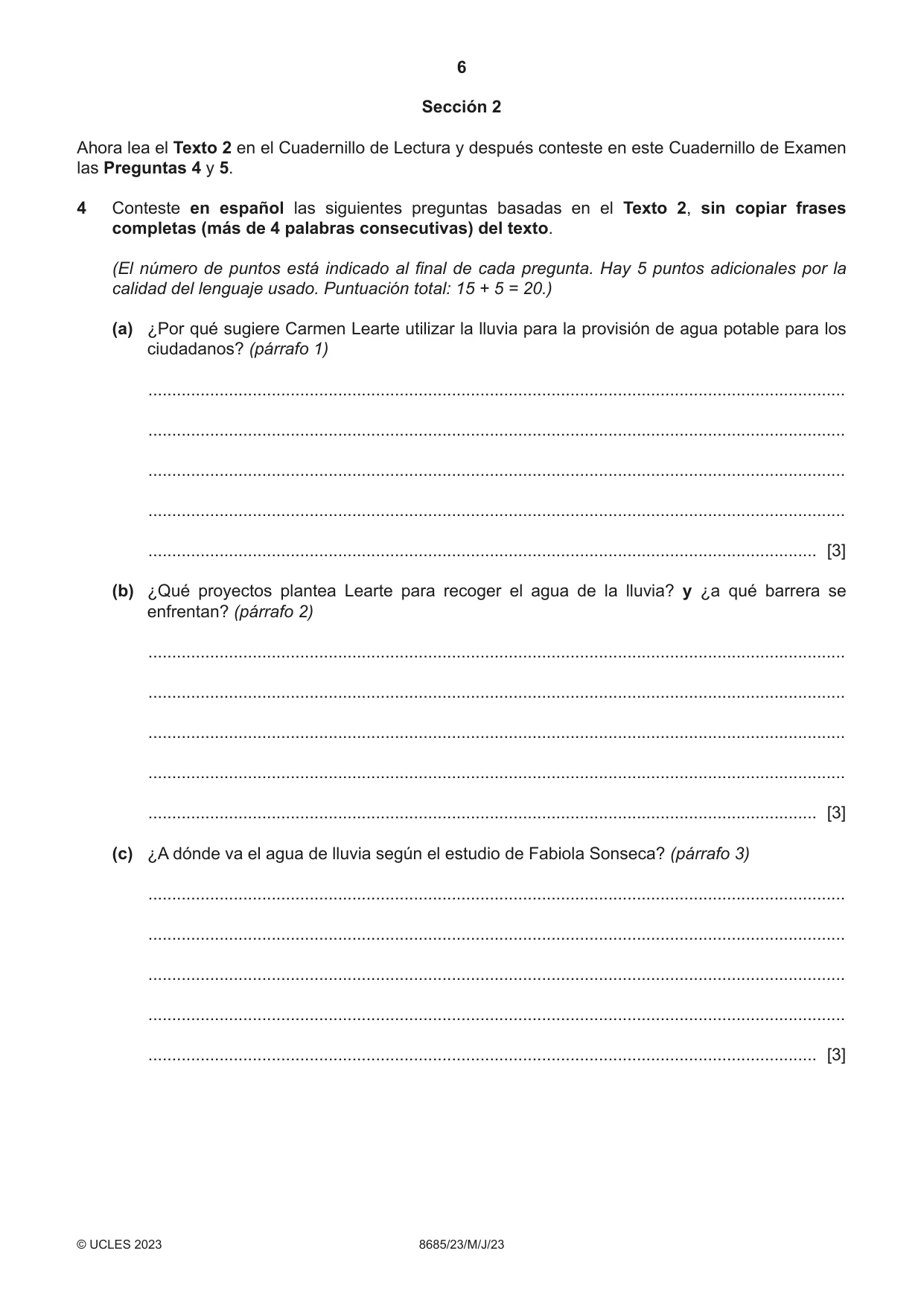 Cambridge A Level Spanish - Language (AS Level only) 8685 2023 May/June Paper 2 · Variant 3 question paper, page 6 of 8