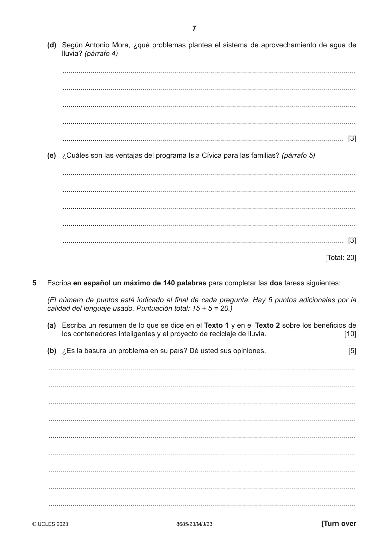 Cambridge A Level Spanish - Language (AS Level only) 8685 2023 May/June Paper 2 · Variant 3 question paper, page 7 of 8