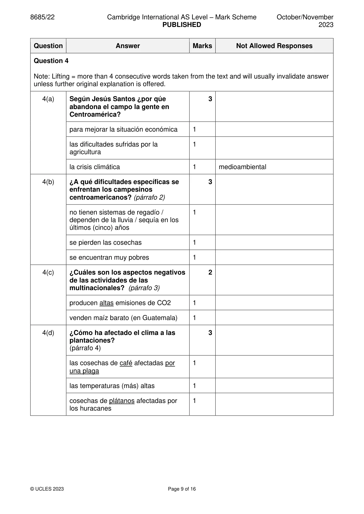 Mark scheme, page 9 of 16