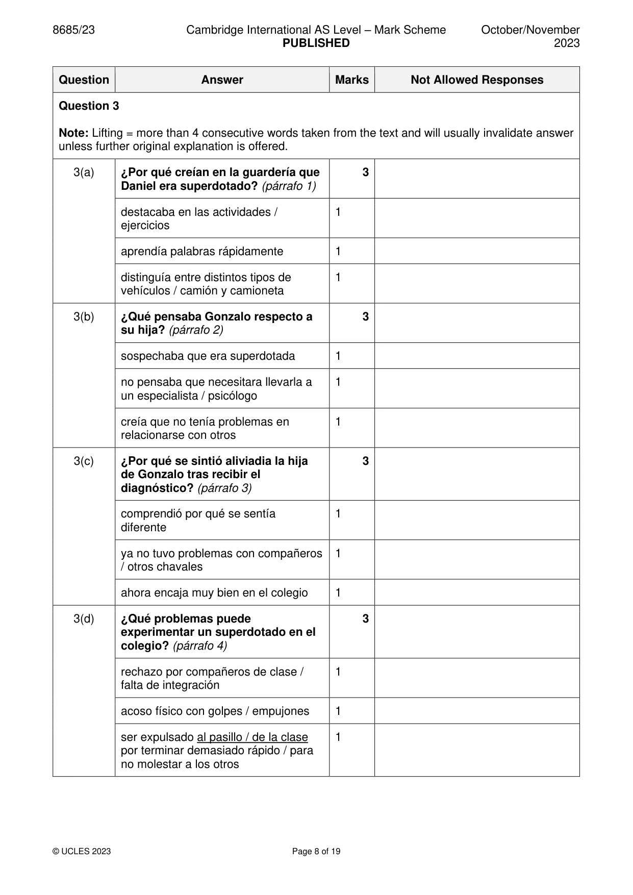Mark scheme, page 8 of 19