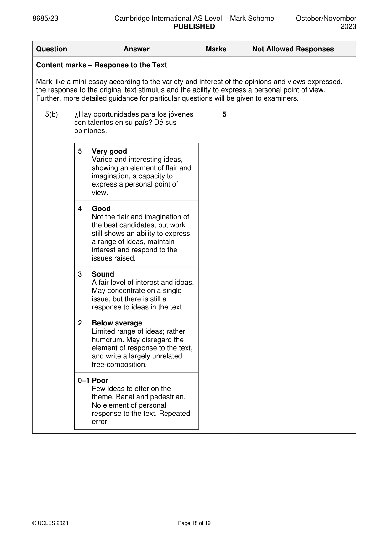 Mark scheme, page 18 of 19