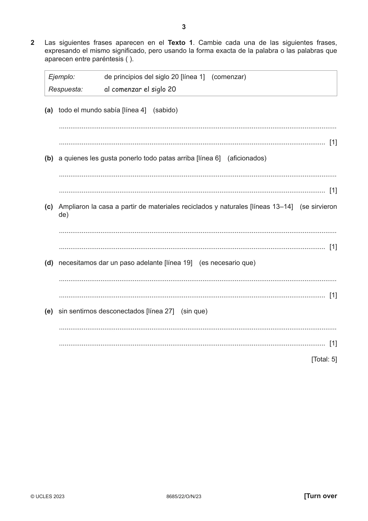 Cambridge A Level Spanish - Language (AS Level only) 8685 2023 Oct/Nov Paper 2 · Variant 2 question paper, page 3 of 8