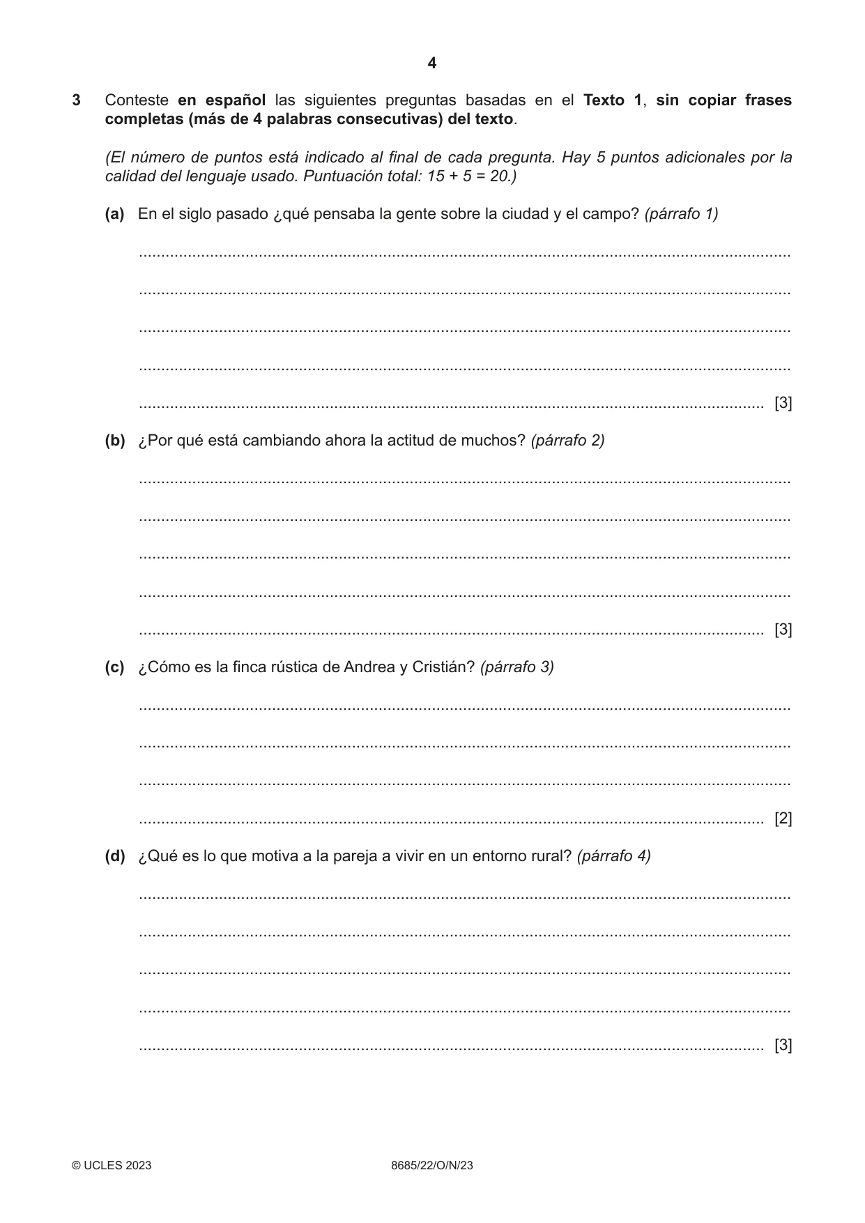 Cambridge A Level Spanish - Language (AS Level only) 8685 2023 Oct/Nov Paper 2 · Variant 2 question paper, page 4 of 8