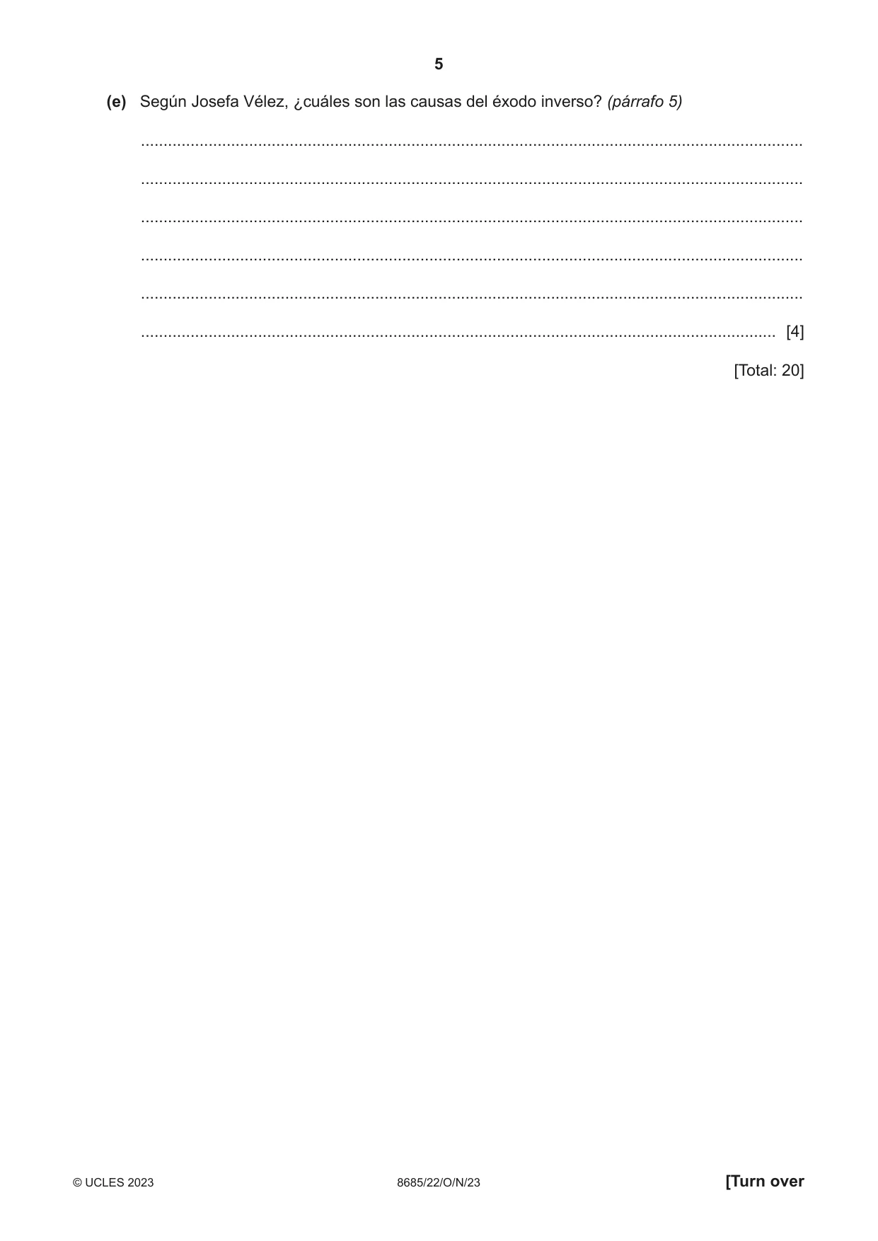 Cambridge A Level Spanish - Language (AS Level only) 8685 2023 Oct/Nov Paper 2 · Variant 2 question paper, page 5 of 8