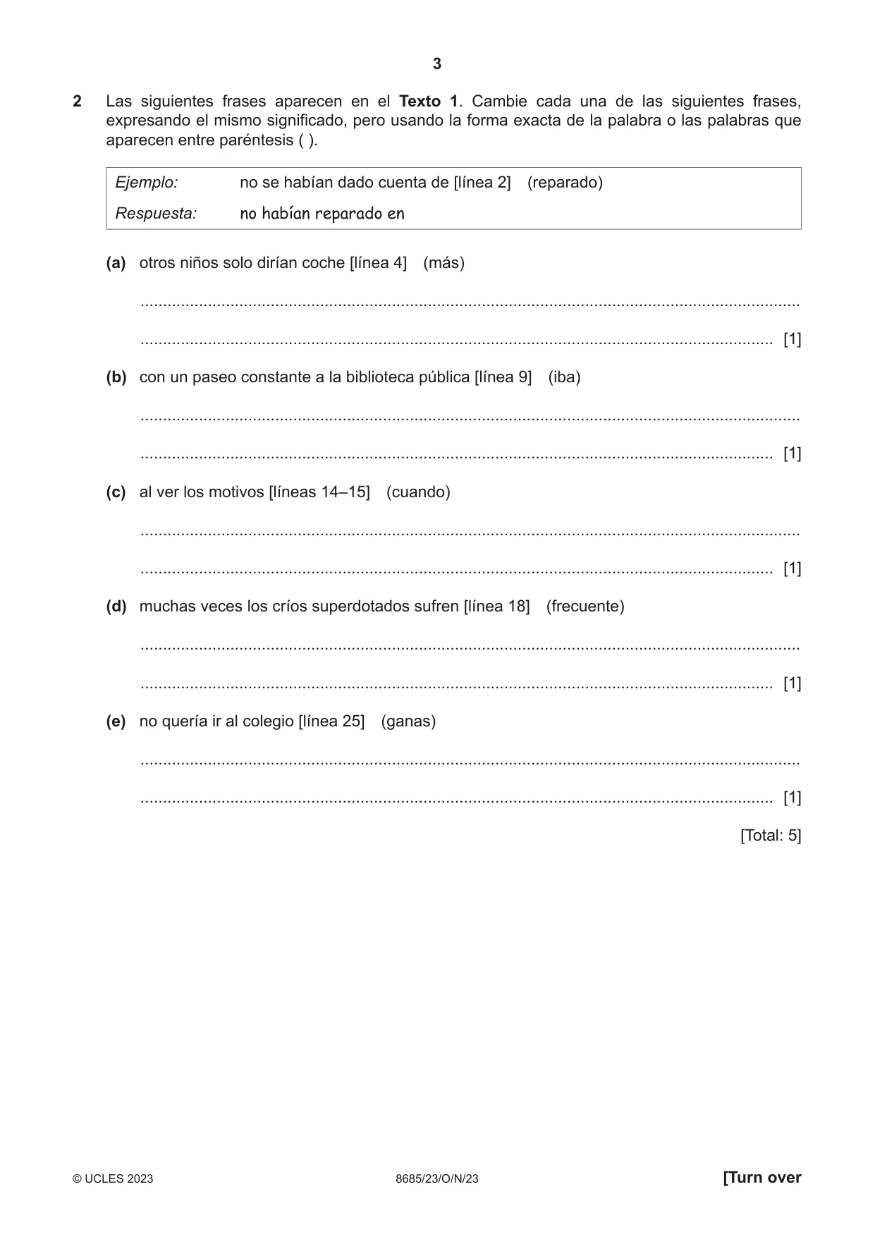 Cambridge A Level Spanish - Language (AS Level only) 8685 2023 Oct/Nov Paper 2 · Variant 3 question paper, page 3 of 8