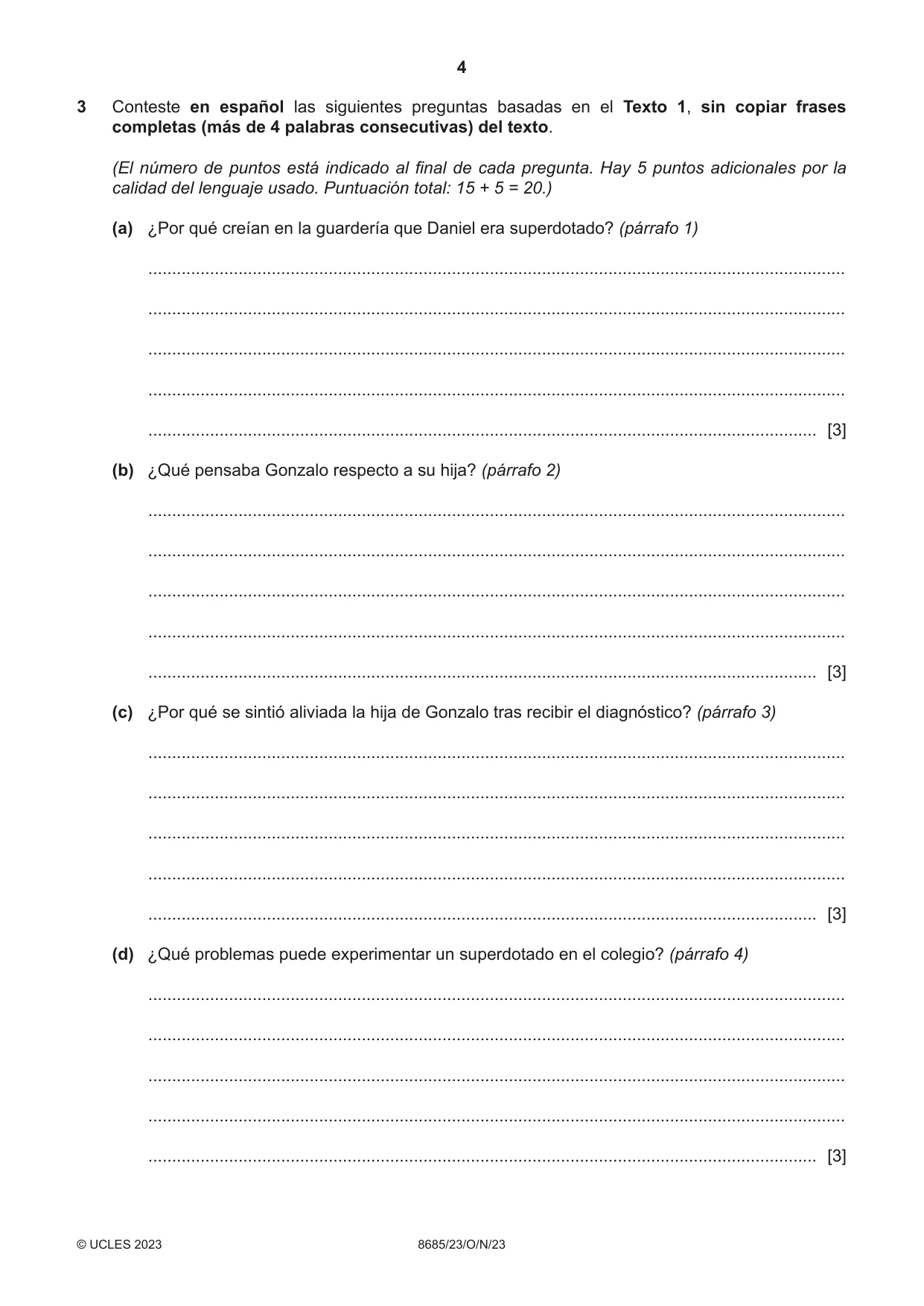 Cambridge A Level Spanish - Language (AS Level only) 8685 2023 Oct/Nov Paper 2 · Variant 3 question paper, page 4 of 8