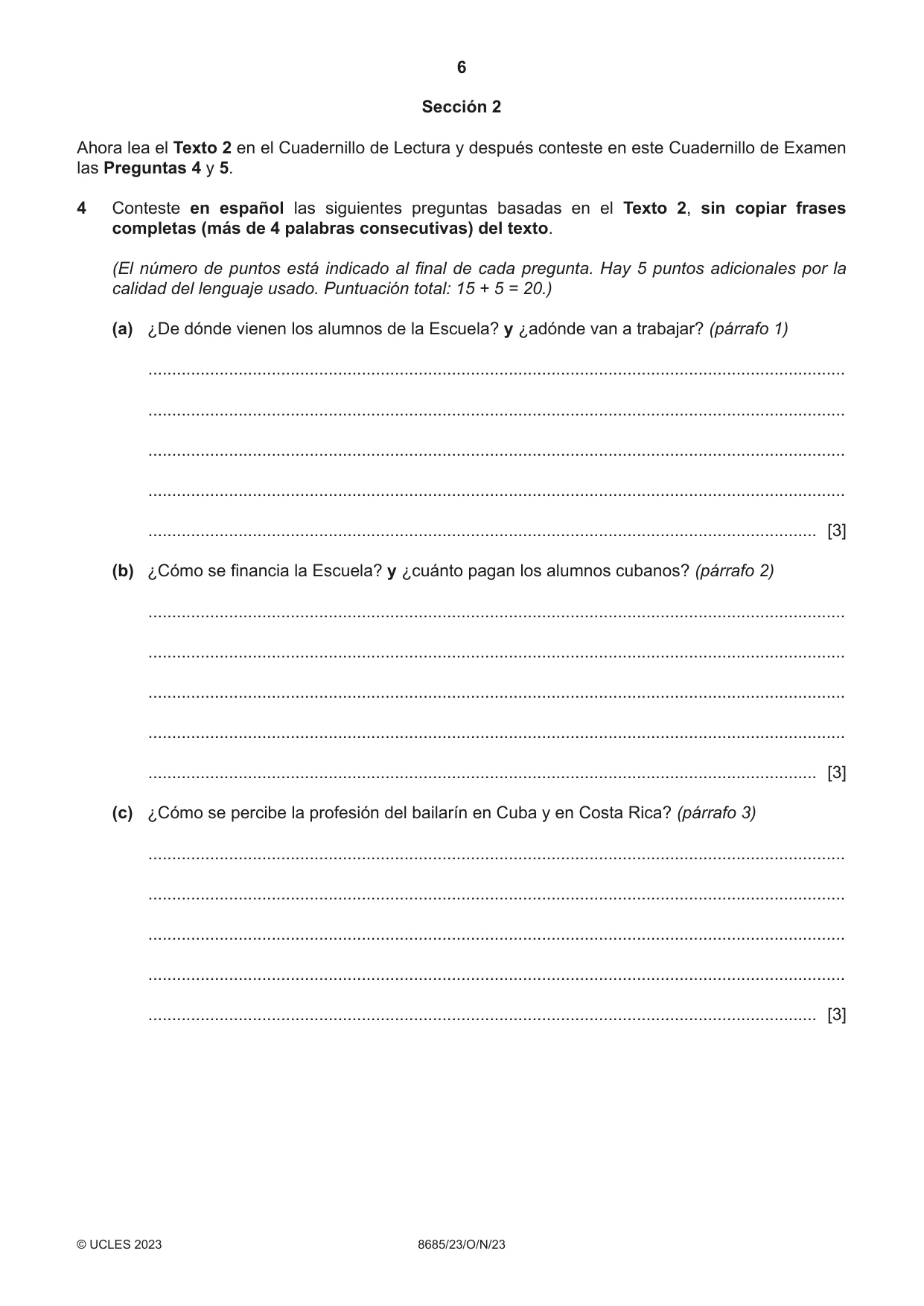 Cambridge A Level Spanish - Language (AS Level only) 8685 2023 Oct/Nov Paper 2 · Variant 3 question paper, page 6 of 8