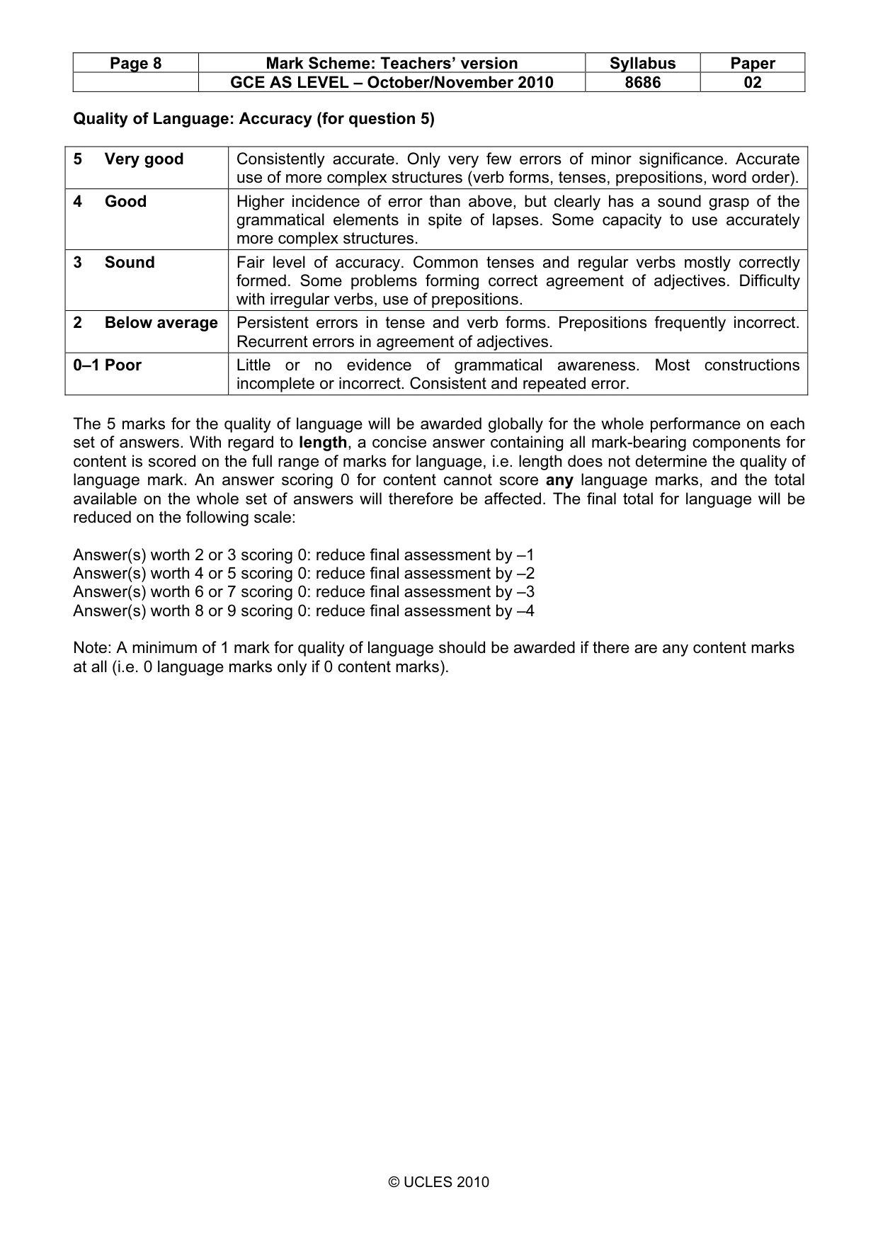Mark scheme, page 8 of 8