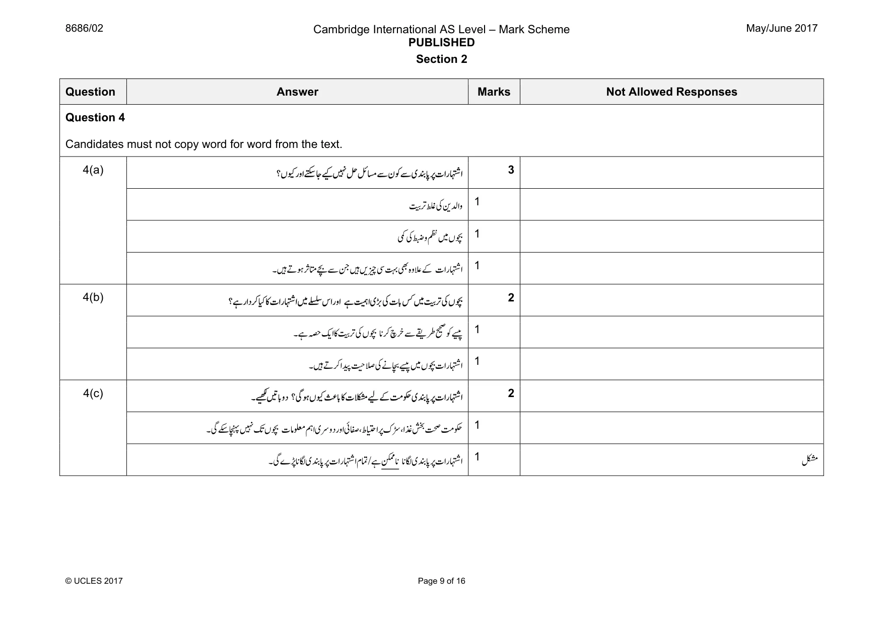 Mark scheme, page 9 of 16
