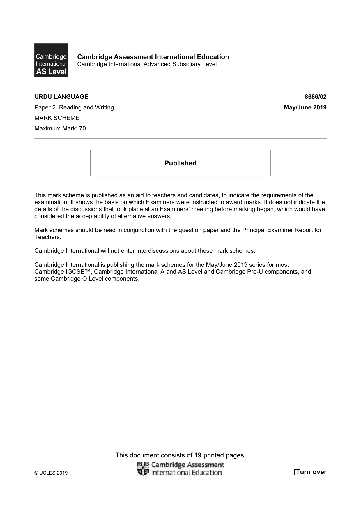 Mark scheme, page 1 of 19