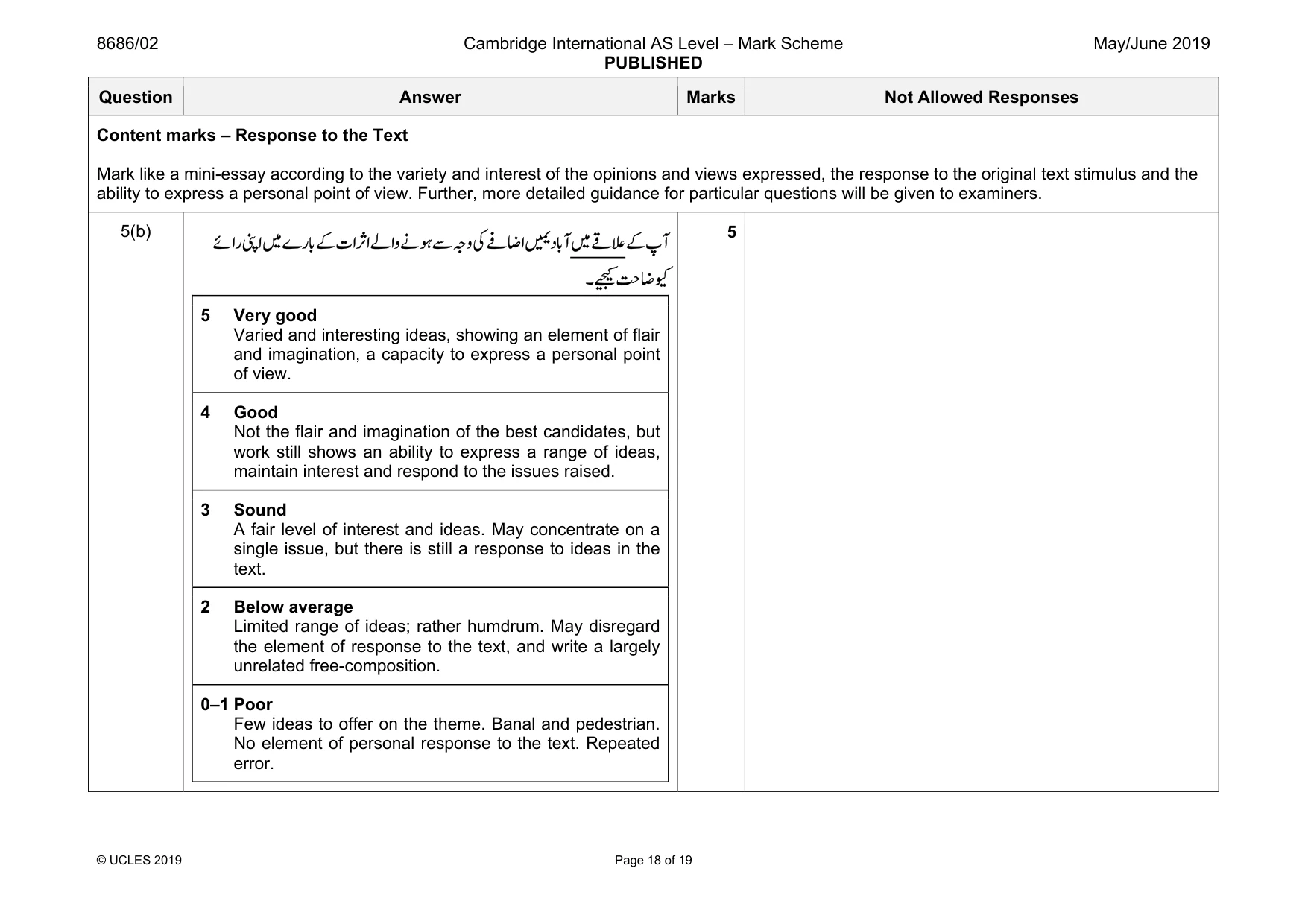 Mark scheme, page 18 of 19
