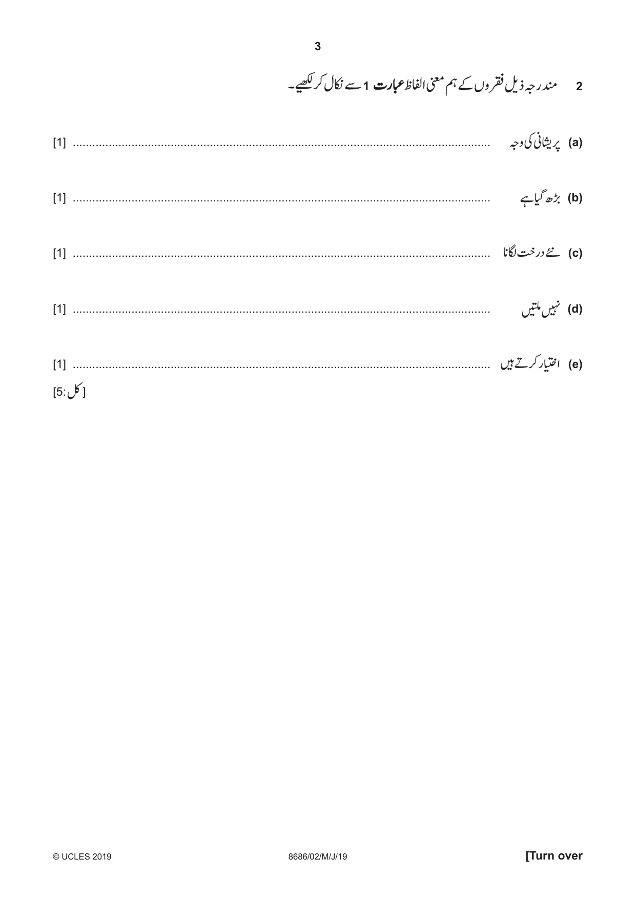 Cambridge A Level Urdu - Language (AS Level only) 8686 2019 May/June Paper 2 · Variant 1 question paper, page 3 of 12