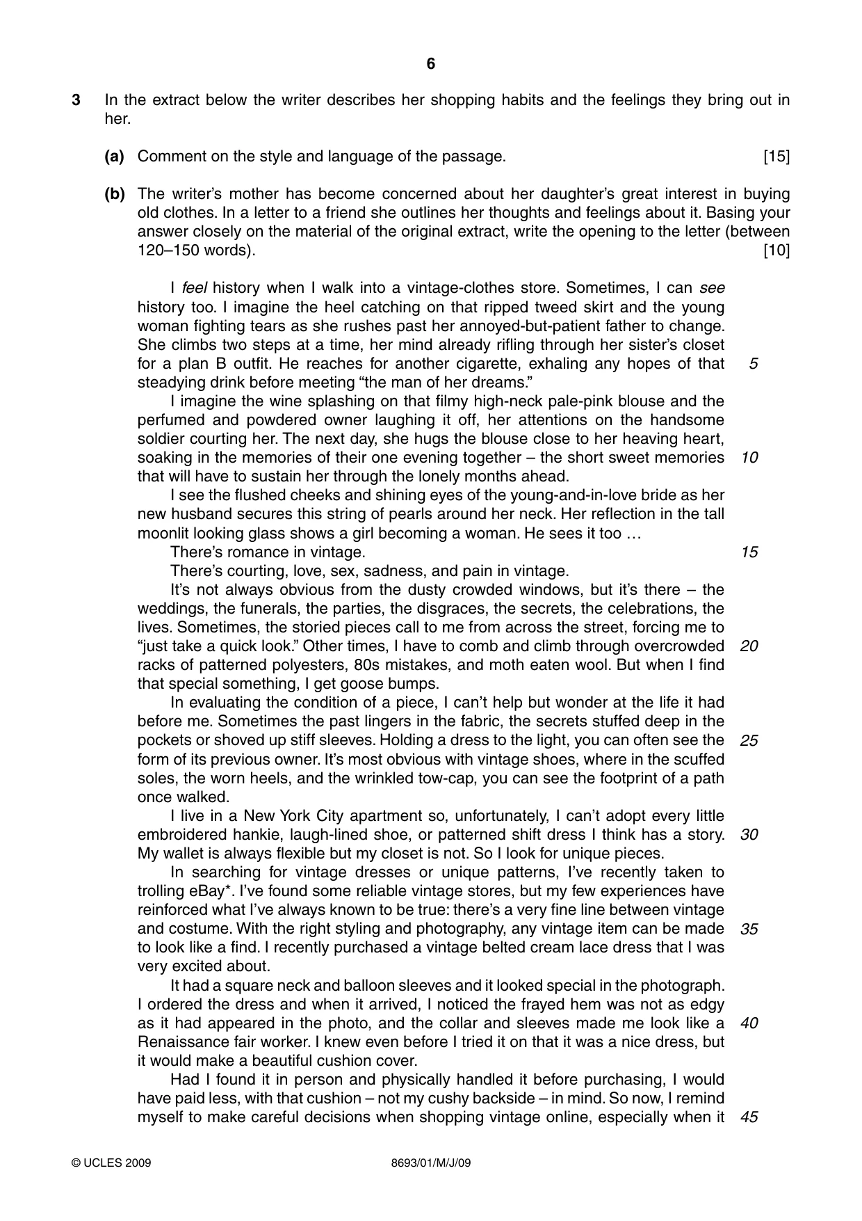 Cambridge A Level English - Language AS Level (until 2013) 8693 2009 May/June Paper 1 · Variant 1 question paper, page 6 of 8