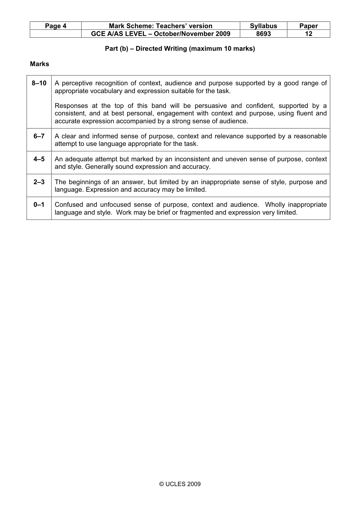Mark scheme, page 4 of 4