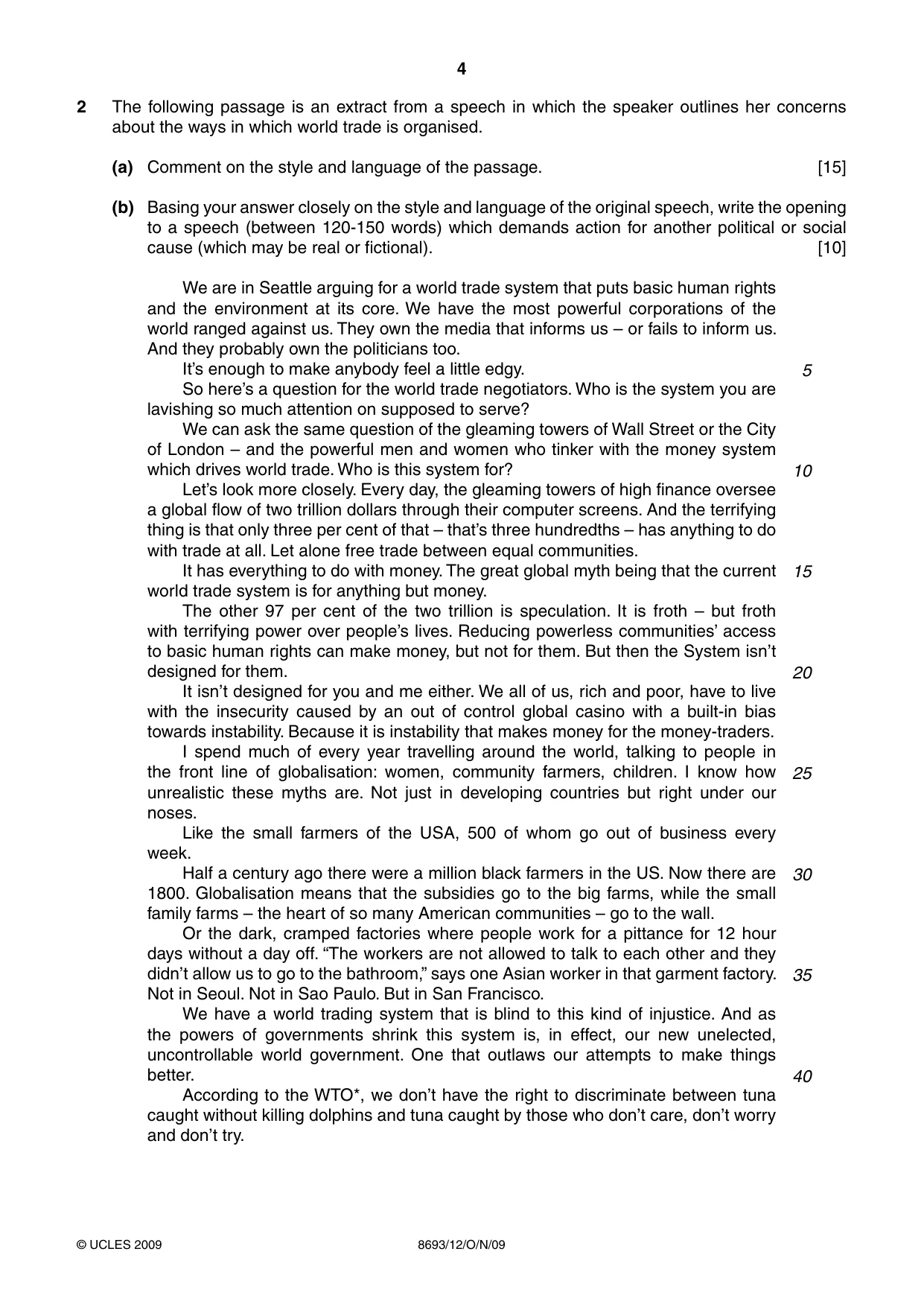 Cambridge A Level English - Language AS Level (until 2013) 8693 2009 Oct/Nov Paper 1 · Variant 2 question paper, page 4 of 8