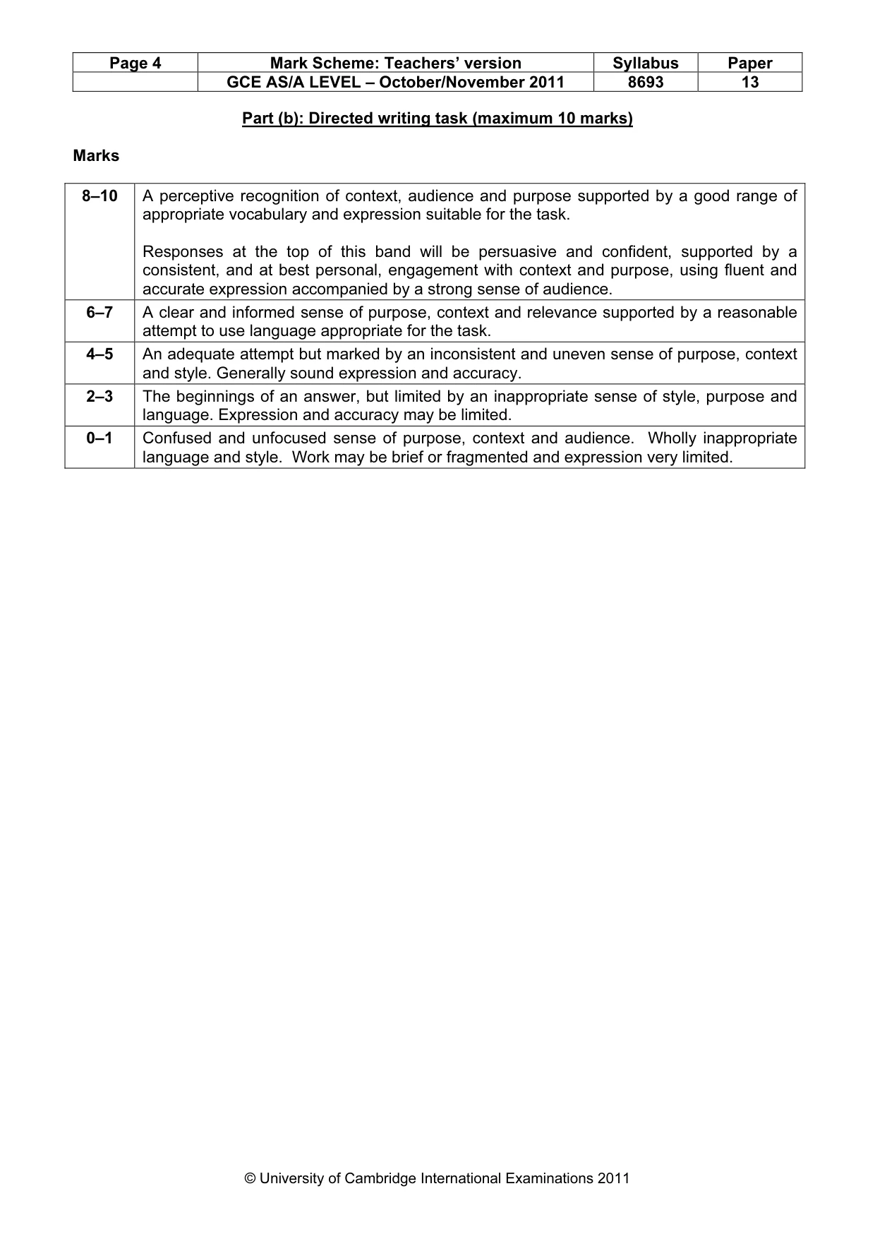 Mark scheme, page 4 of 4