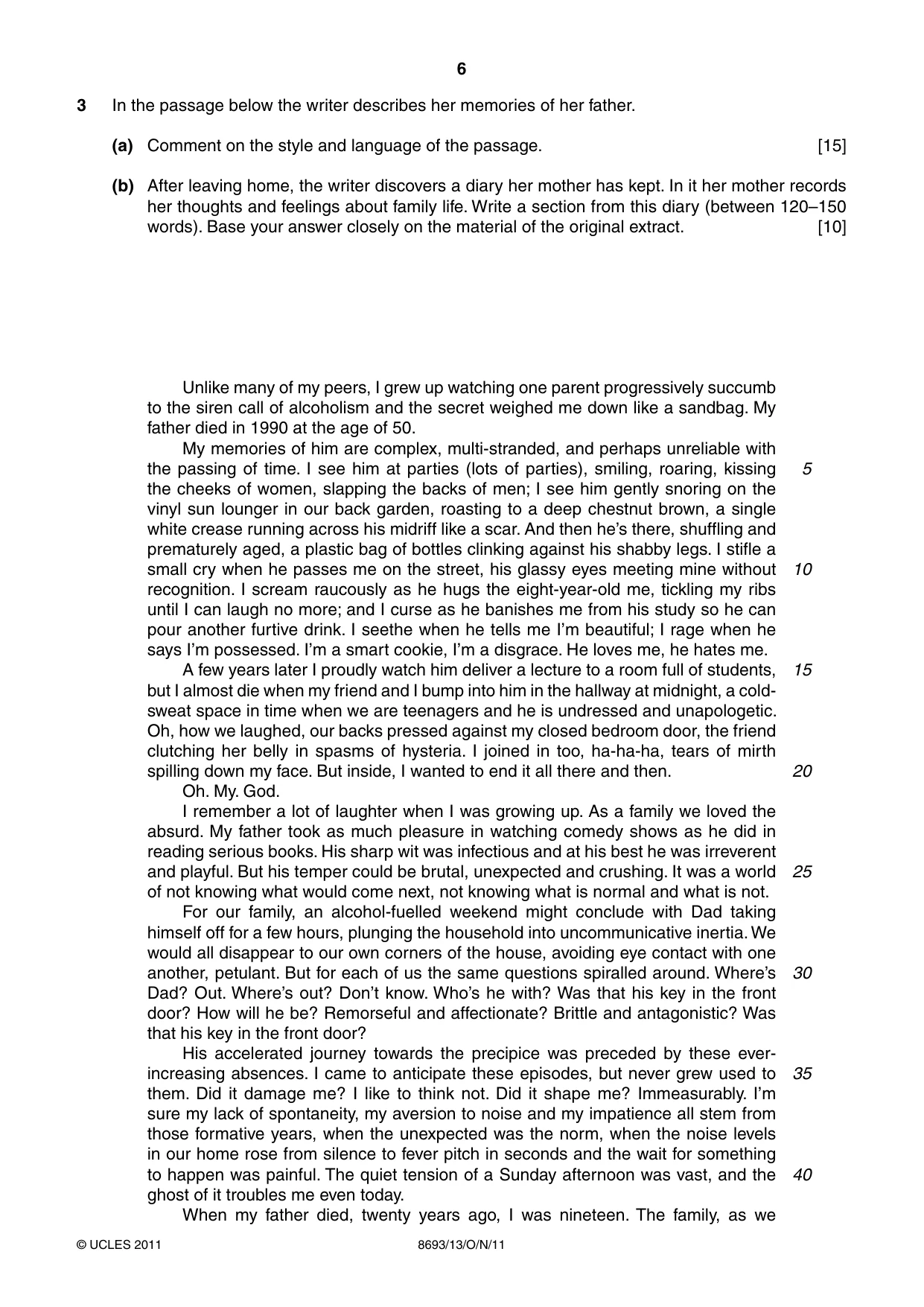Cambridge A Level English - Language AS Level (until 2013) 8693 2011 Oct/Nov Paper 1 · Variant 3 question paper, page 6 of 8