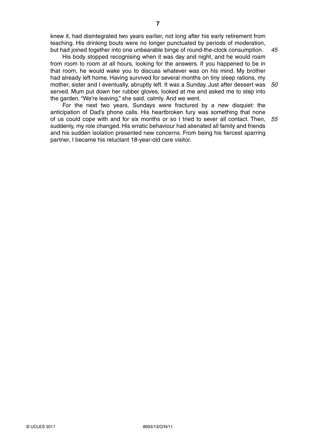 Cambridge A Level English - Language AS Level (until 2013) 8693 2011 Oct/Nov Paper 1 · Variant 3 question paper, page 7 of 8
