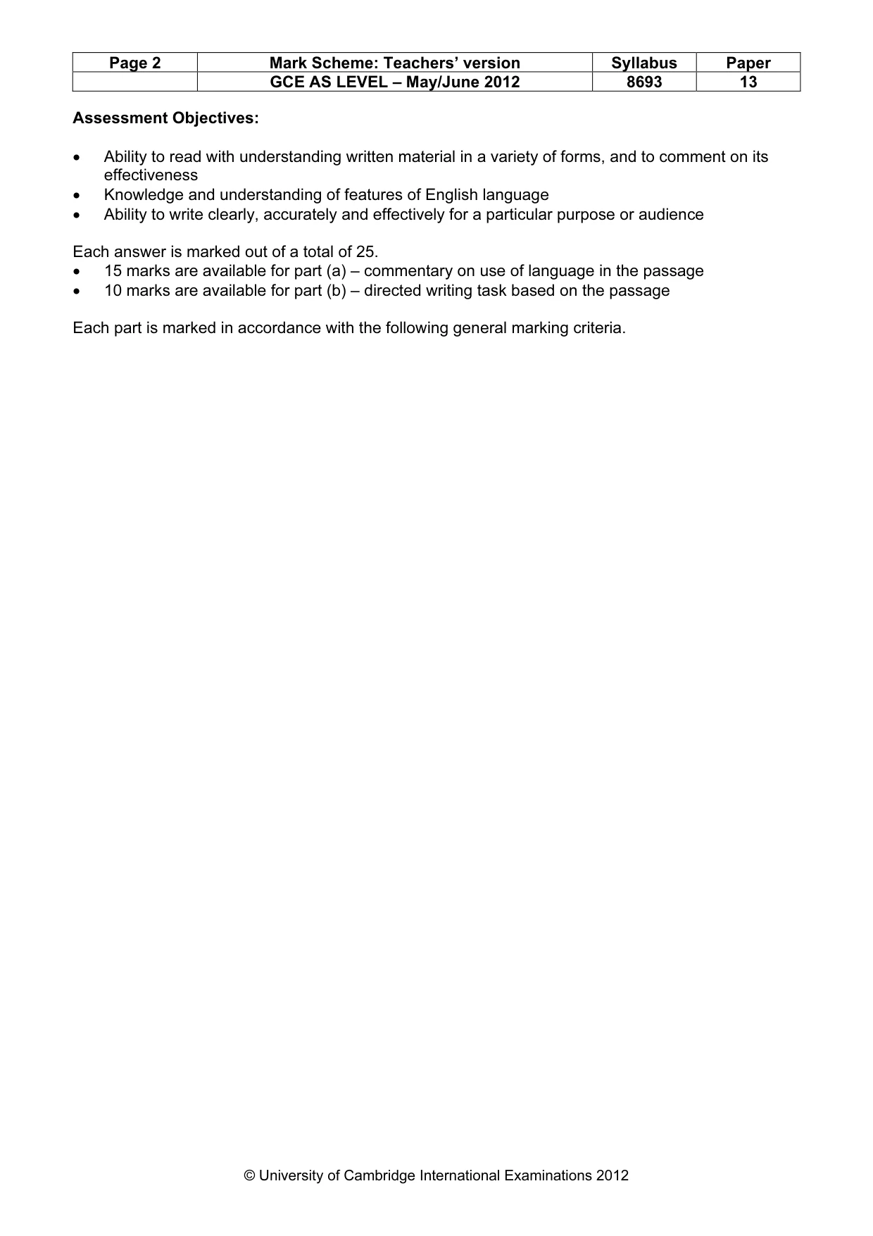 Mark scheme, page 2 of 5