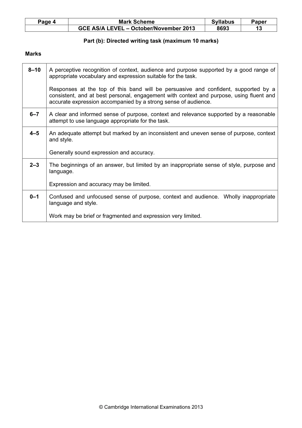 Mark scheme, page 4 of 4