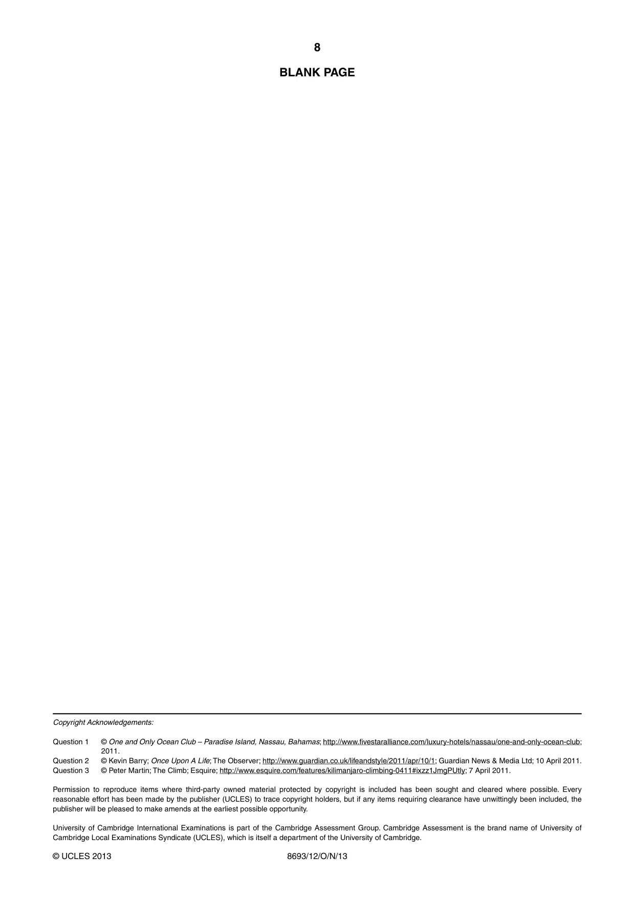 Cambridge A Level English - Language AS Level (until 2013) 8693 2013 Oct/Nov Paper 1 · Variant 2 question paper, page 8 of 8