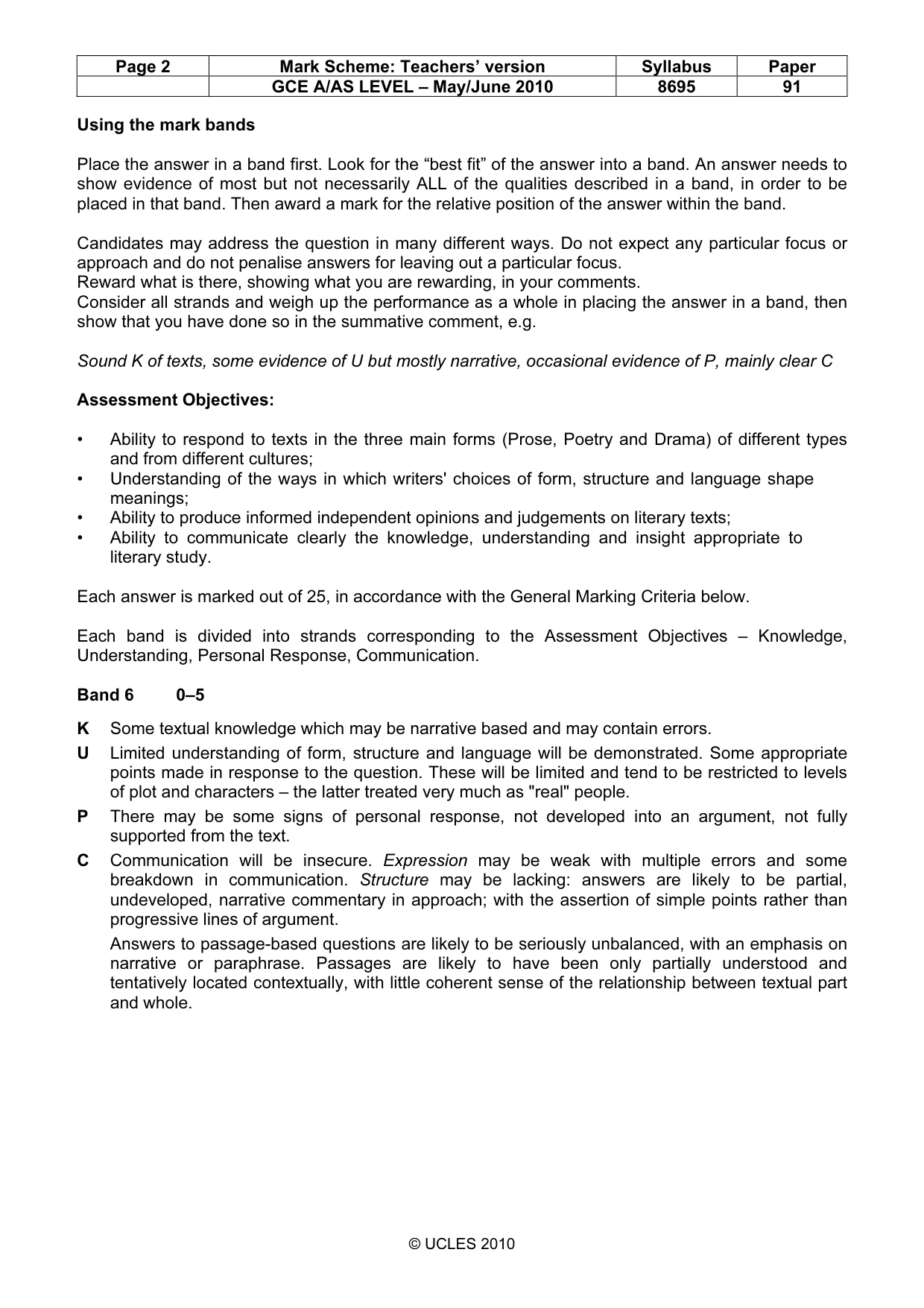 Mark scheme, page 2 of 4