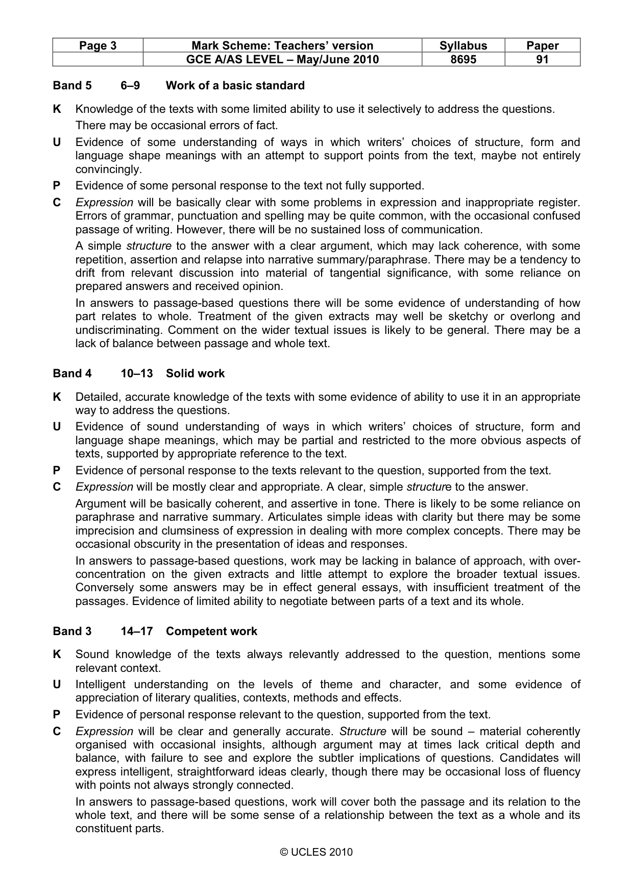 Mark scheme, page 3 of 4