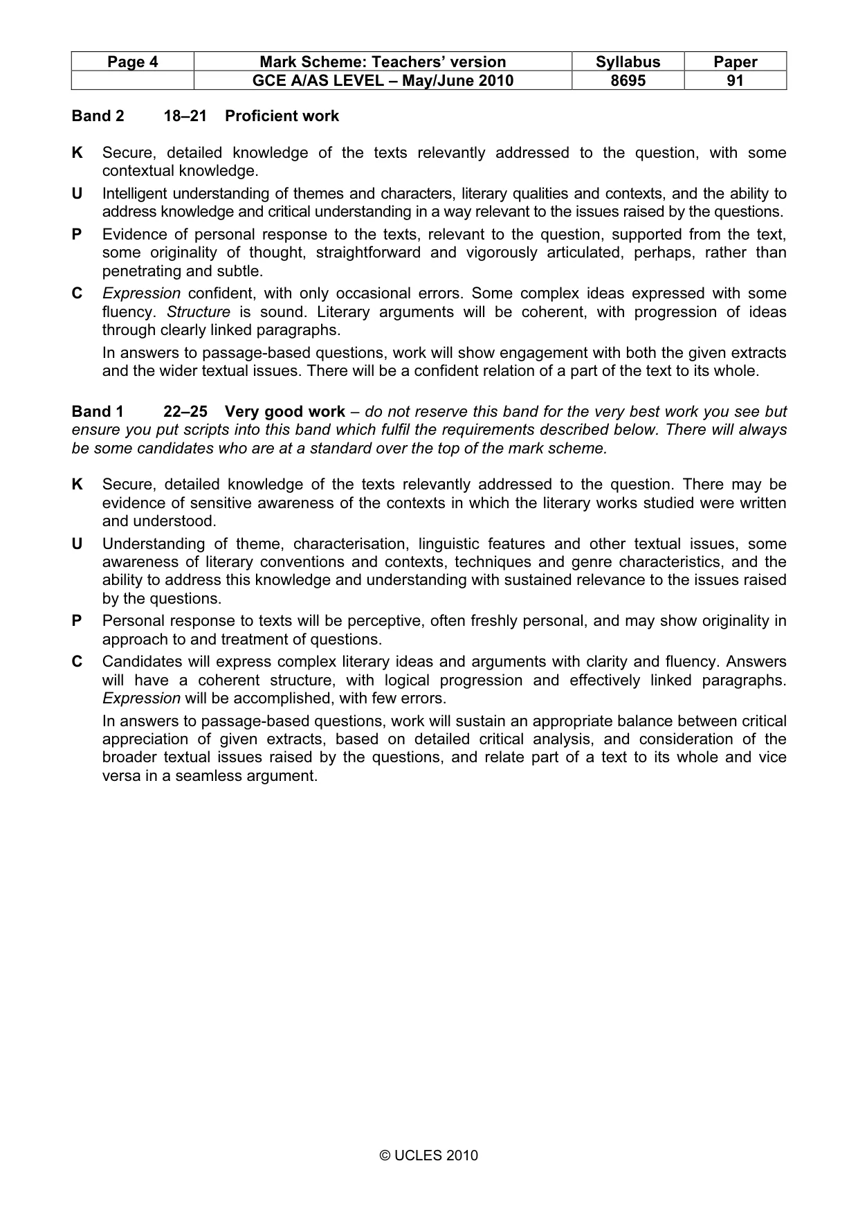 Mark scheme, page 4 of 4