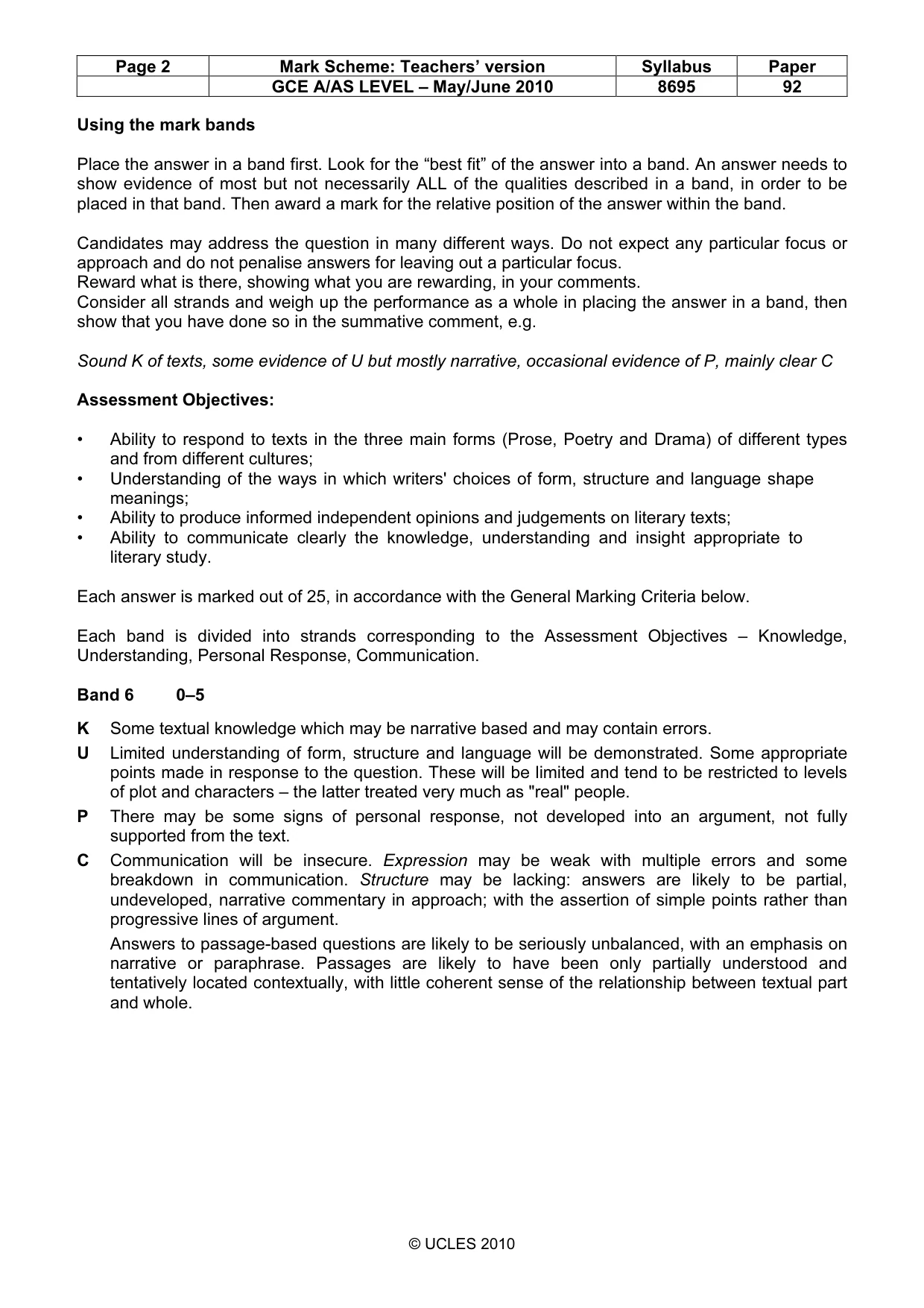 Mark scheme, page 2 of 4