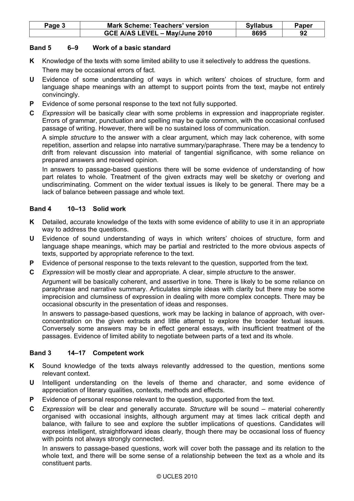 Mark scheme, page 3 of 4