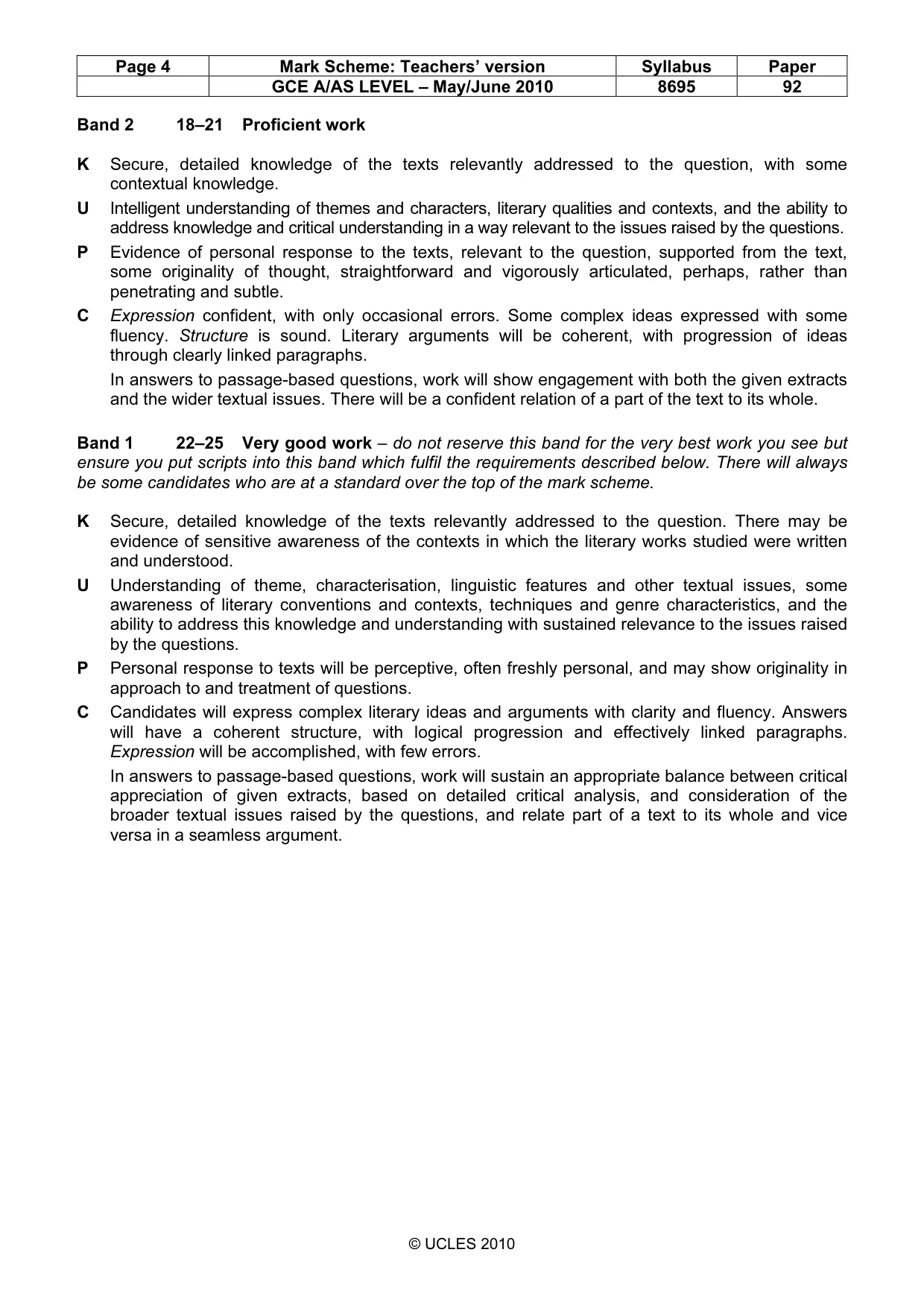 Mark scheme, page 4 of 4