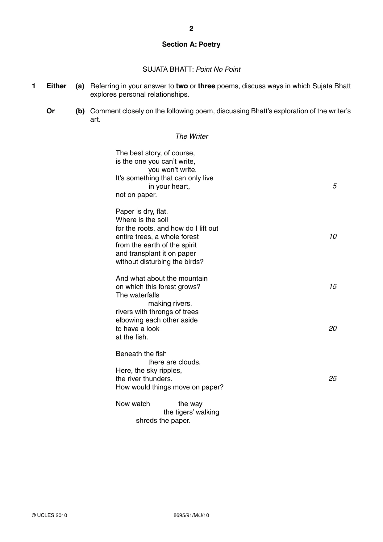 Cambridge A Level English - Language and Literature (AS Level only, from 2016) 8695 2010 May/June Paper 9 · Variant 1 question paper, page 2 of 16
