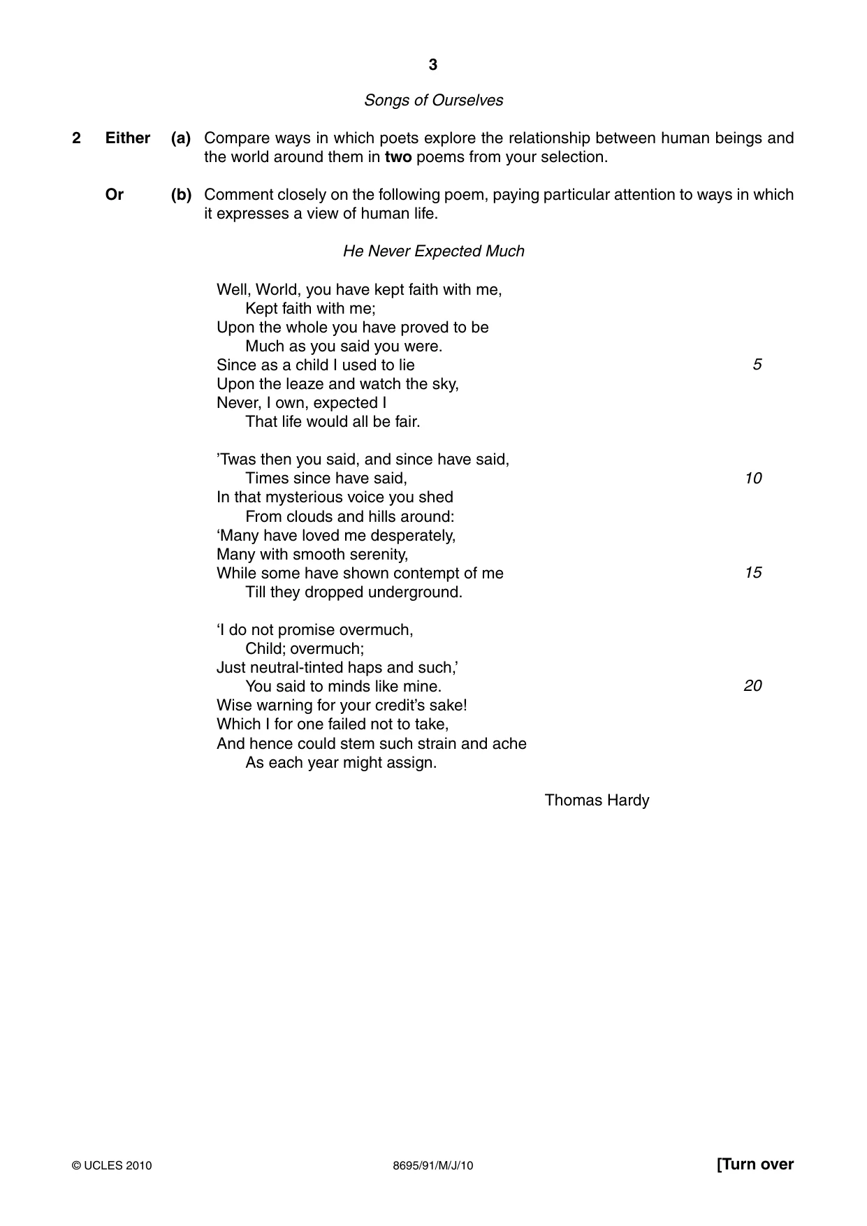 Cambridge A Level English - Language and Literature (AS Level only, from 2016) 8695 2010 May/June Paper 9 · Variant 1 question paper, page 3 of 16