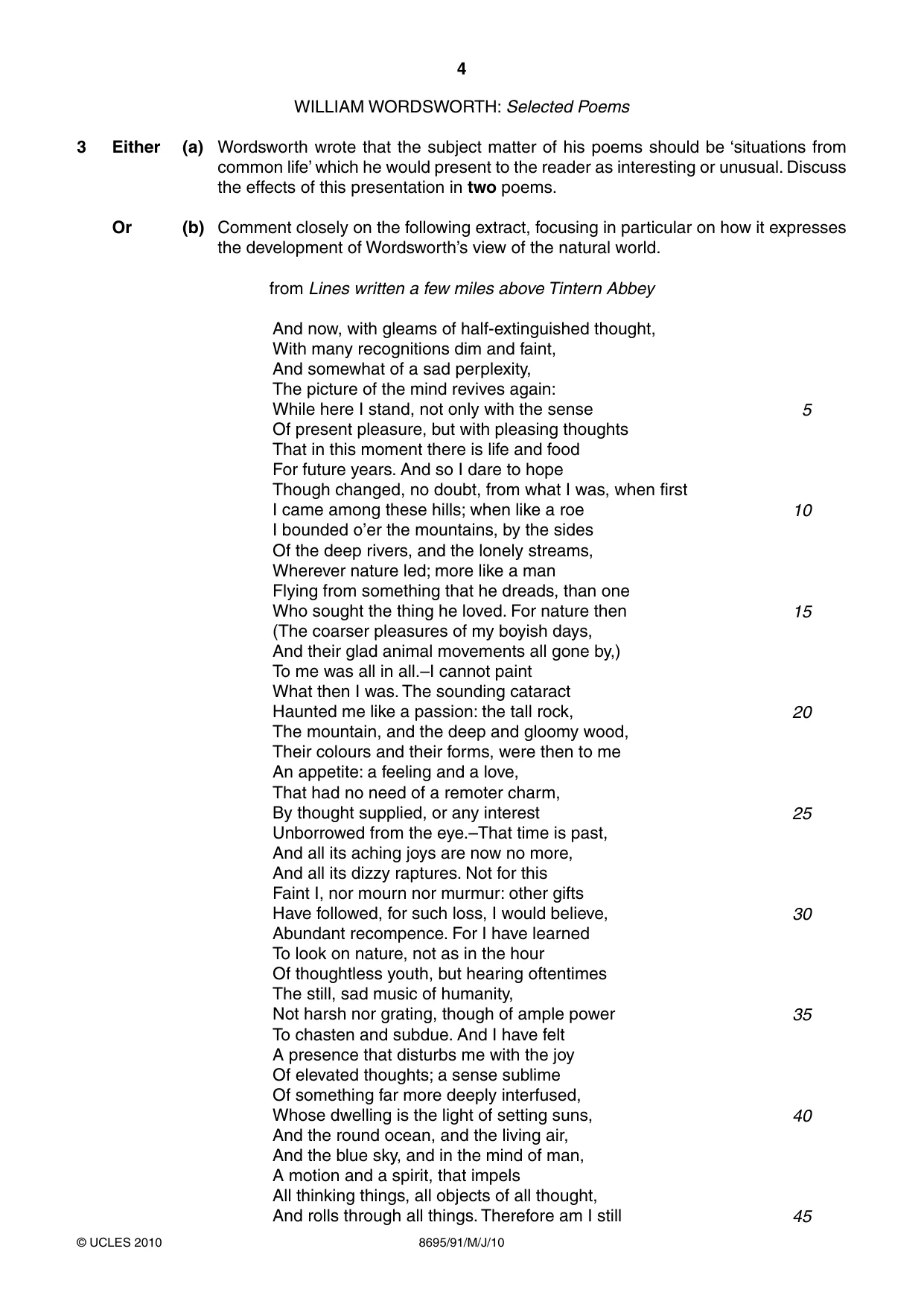 Cambridge A Level English - Language and Literature (AS Level only, from 2016) 8695 2010 May/June Paper 9 · Variant 1 question paper, page 4 of 16