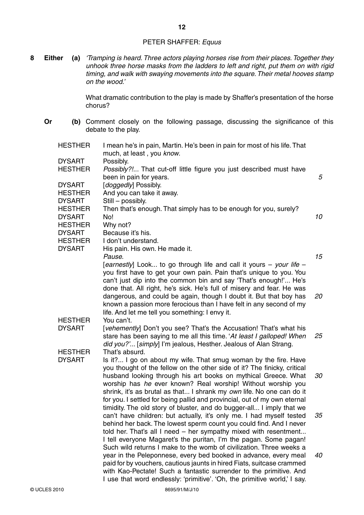 Cambridge A Level English - Language and Literature (AS Level only, from 2016) 8695 2010 May/June Paper 9 · Variant 1 question paper, page 12 of 16