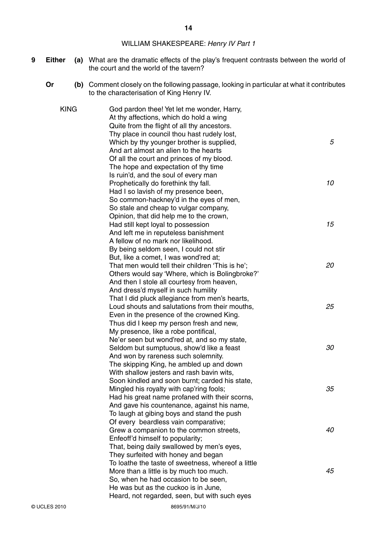 Cambridge A Level English - Language and Literature (AS Level only, from 2016) 8695 2010 May/June Paper 9 · Variant 1 question paper, page 14 of 16