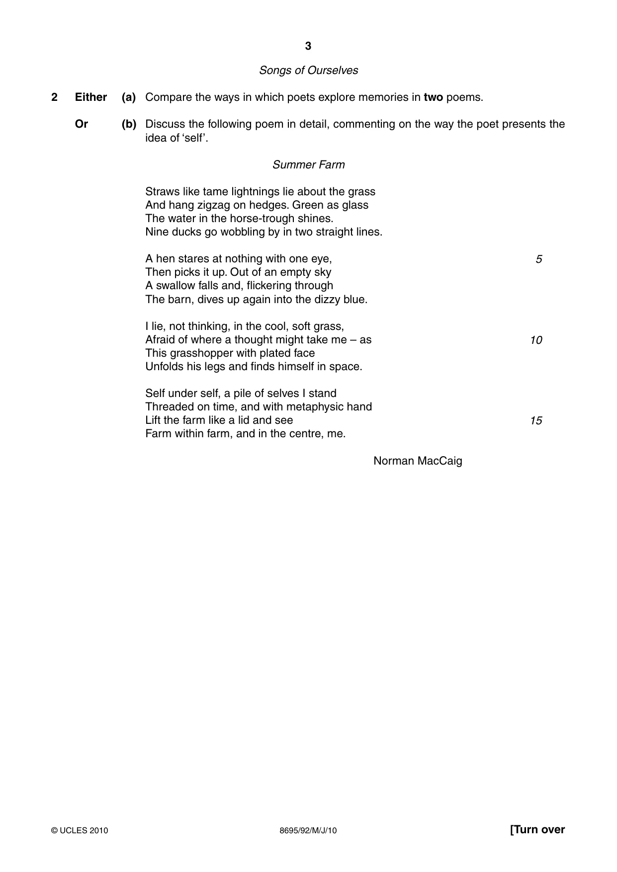 Cambridge A Level English - Language and Literature (AS Level only, from 2016) 8695 2010 May/June Paper 9 · Variant 2 question paper, page 3 of 20