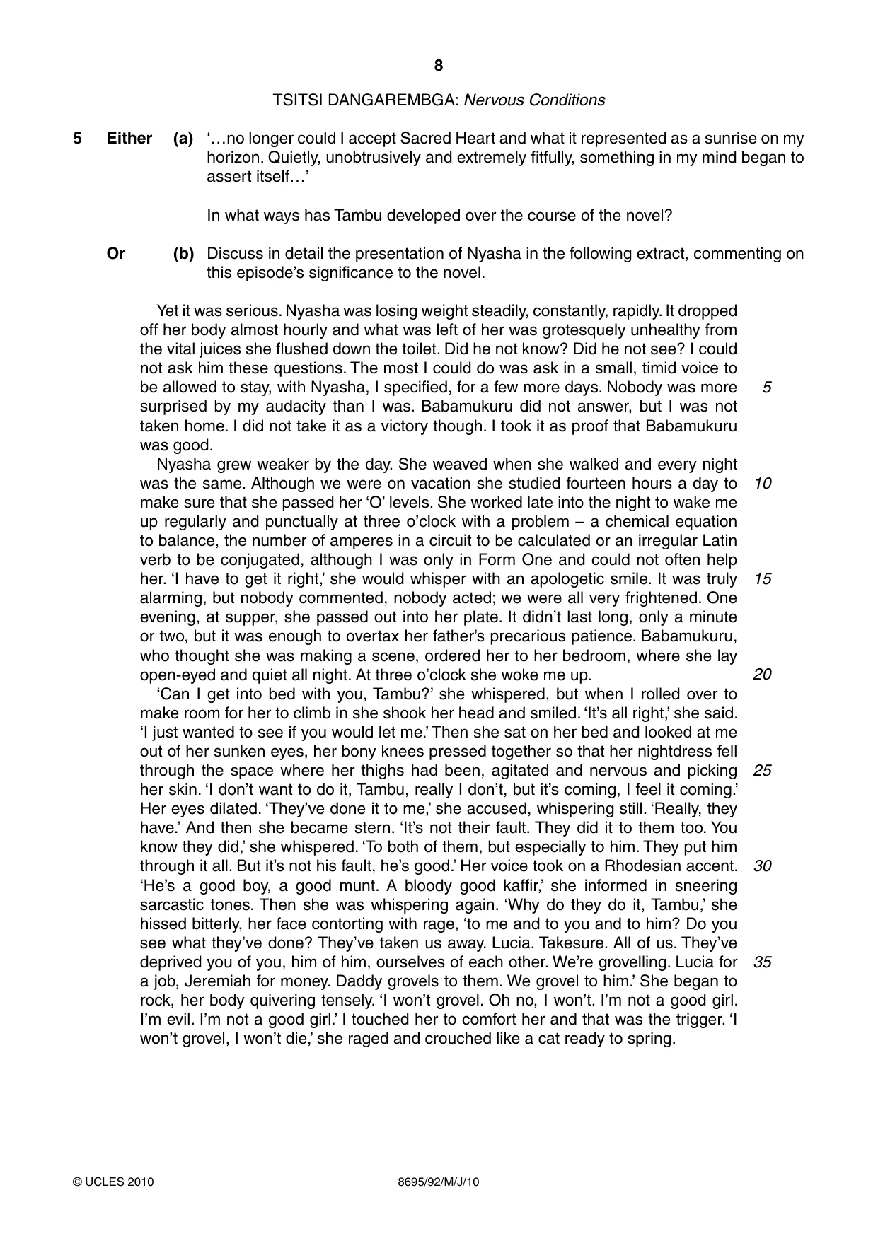 Cambridge A Level English - Language and Literature (AS Level only, from 2016) 8695 2010 May/June Paper 9 · Variant 2 question paper, page 8 of 20