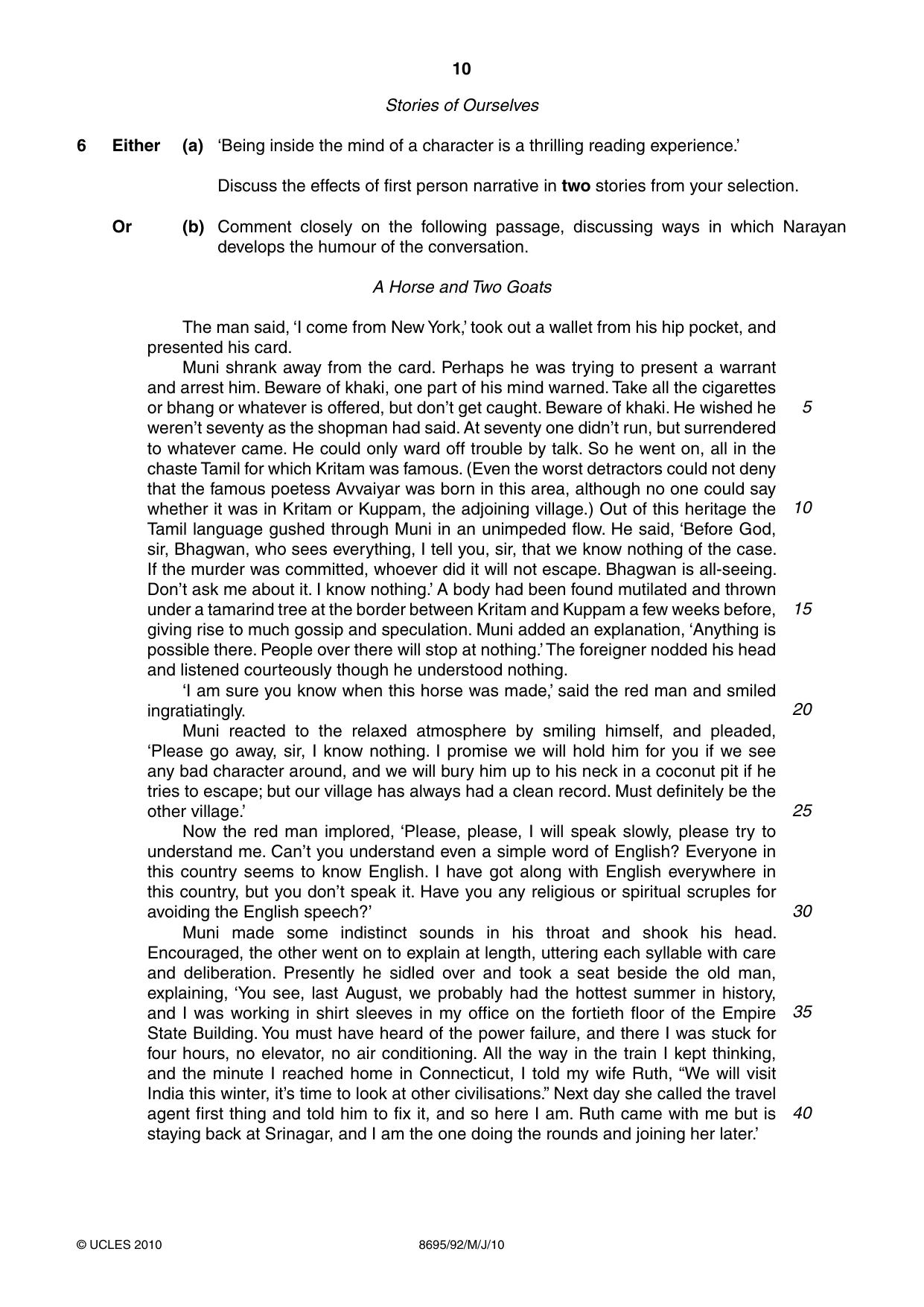 Cambridge A Level English - Language and Literature (AS Level only, from 2016) 8695 2010 May/June Paper 9 · Variant 2 question paper, page 10 of 20
