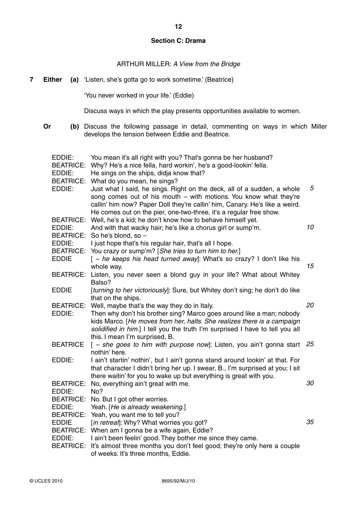 Cambridge A Level English - Language and Literature (AS Level only, from 2016) 8695 2010 May/June Paper 9 · Variant 2 question paper, page 12 of 20