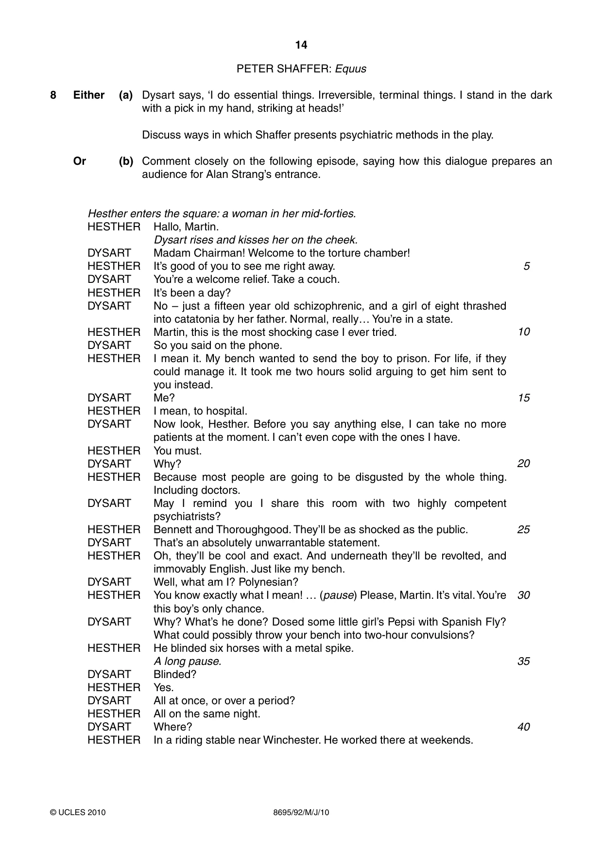 Cambridge A Level English - Language and Literature (AS Level only, from 2016) 8695 2010 May/June Paper 9 · Variant 2 question paper, page 14 of 20
