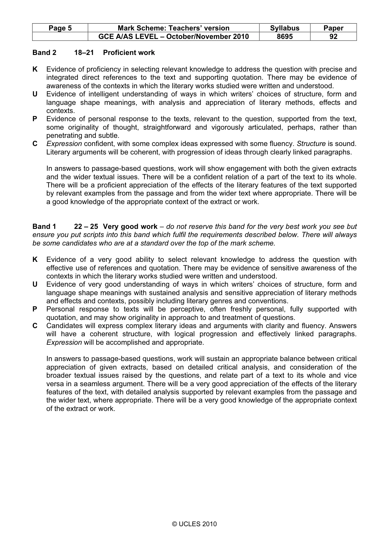 Mark scheme, page 5 of 5