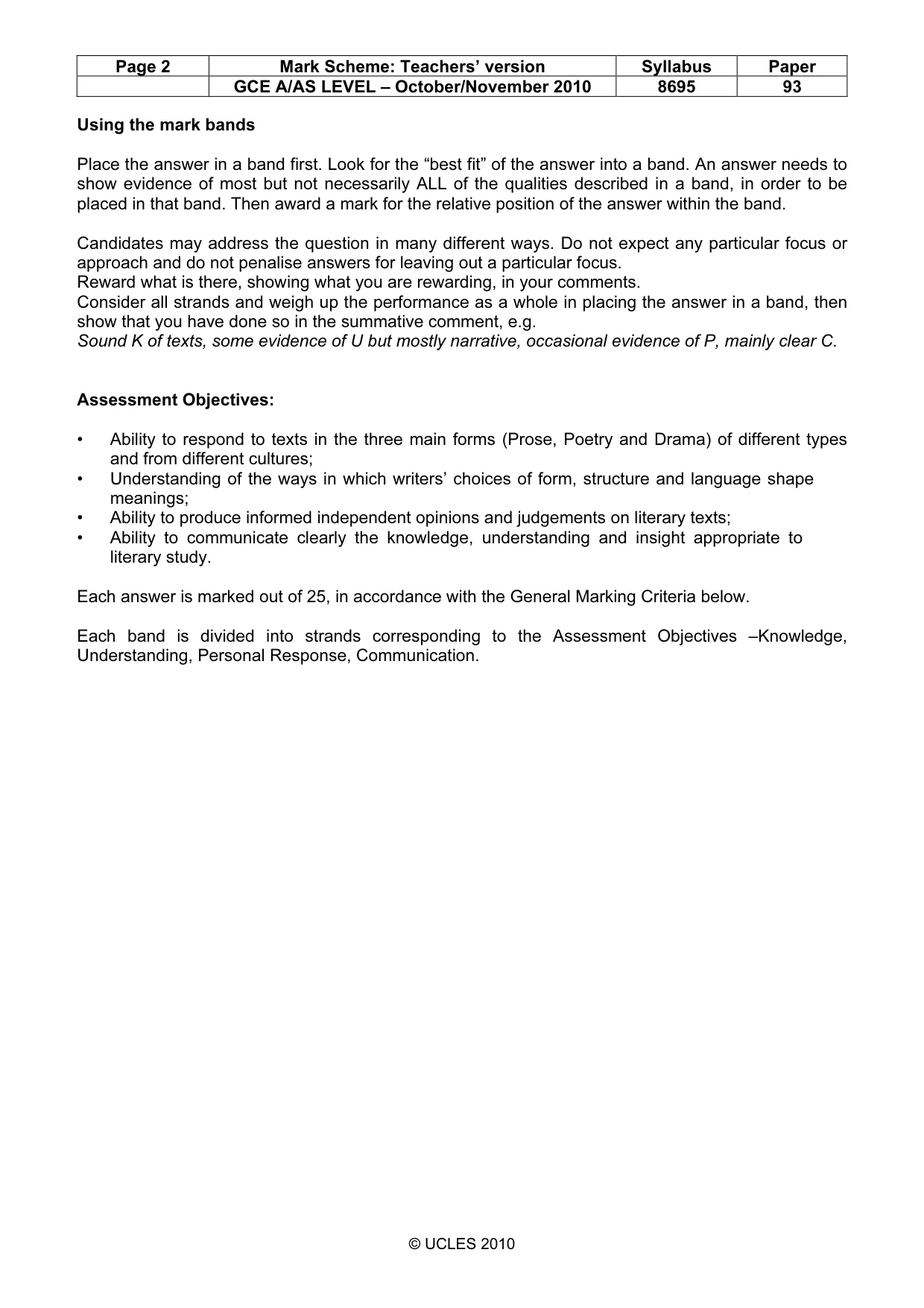 Mark scheme, page 2 of 5